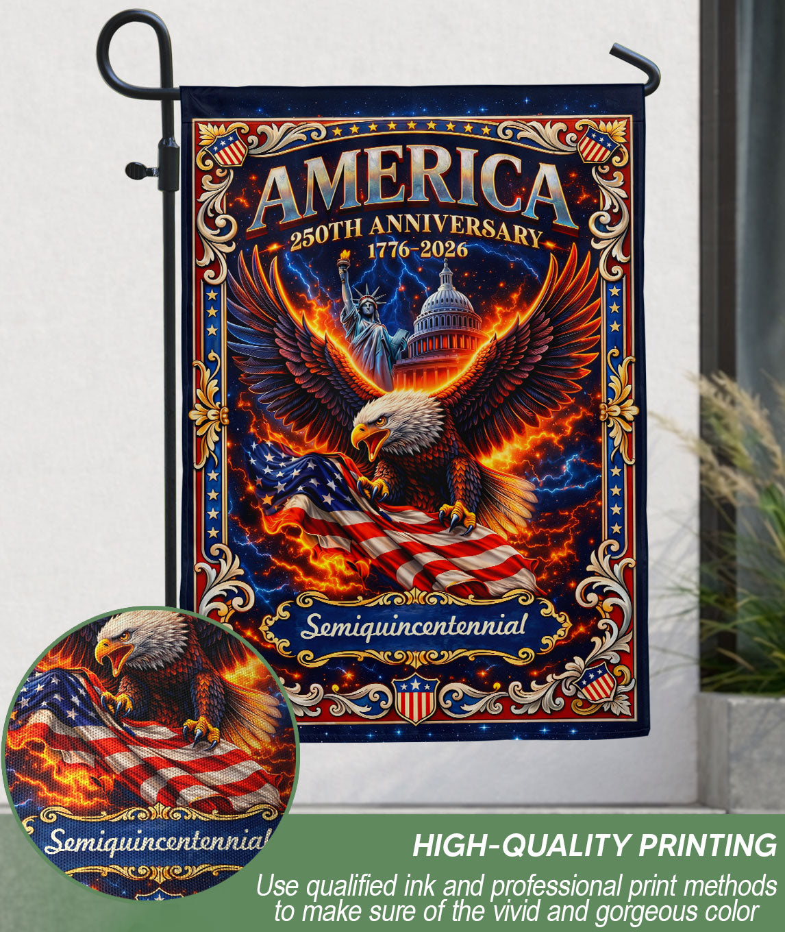 United States 250th Anniversary Garden Flag Patriotic Eagle Statue Of Liberty Yard Decor 12x18inch