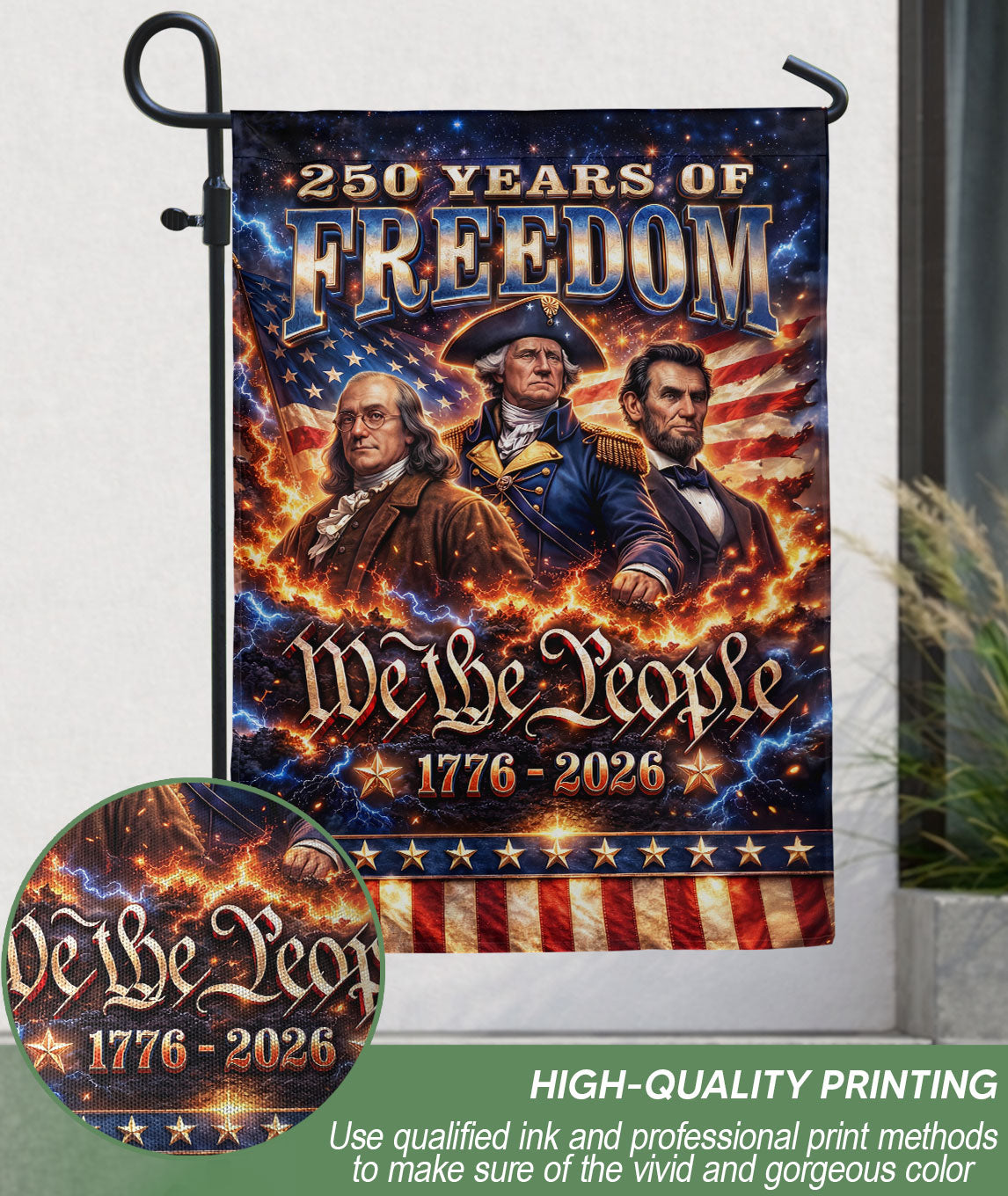 United States 250th Anniversary Garden Flag Founding Fathers Patriotic 1776-2026 Yard Decor 12x18inch
