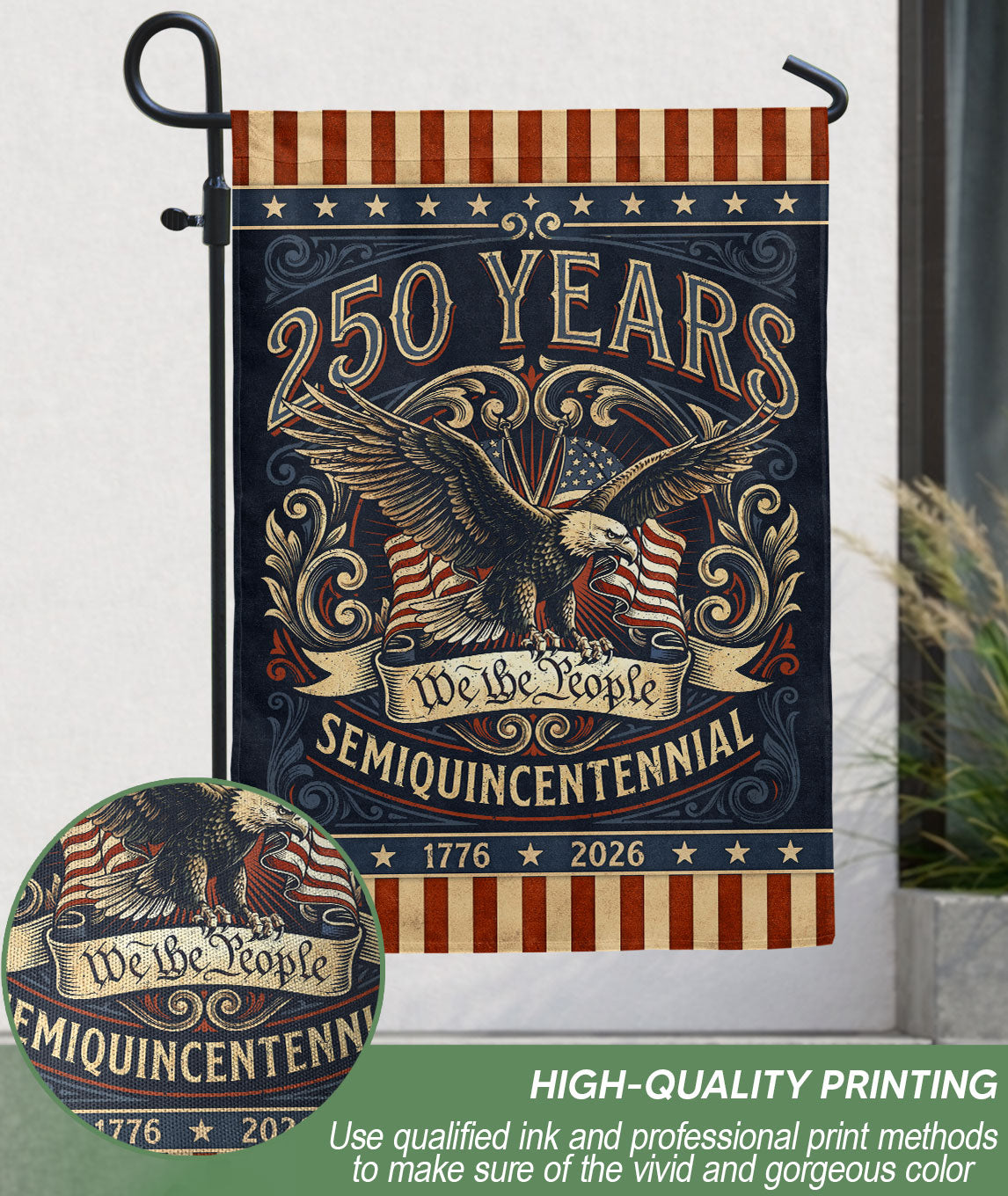 United States 250th Anniversary Garden Flag Patriotic Bald Eagle Vintage Yard Decor Banner 12x18inch