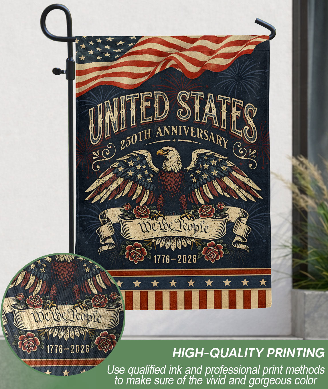 United States 250th Anniversary Garden Flag Patriotic 1776-2026 We The People Yard Decor 12x18inch