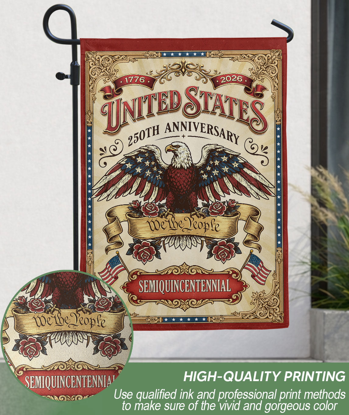 United States 250th Anniversary Garden Flag Vintage 1776-2026 We The People Yard Banner 12x18inch