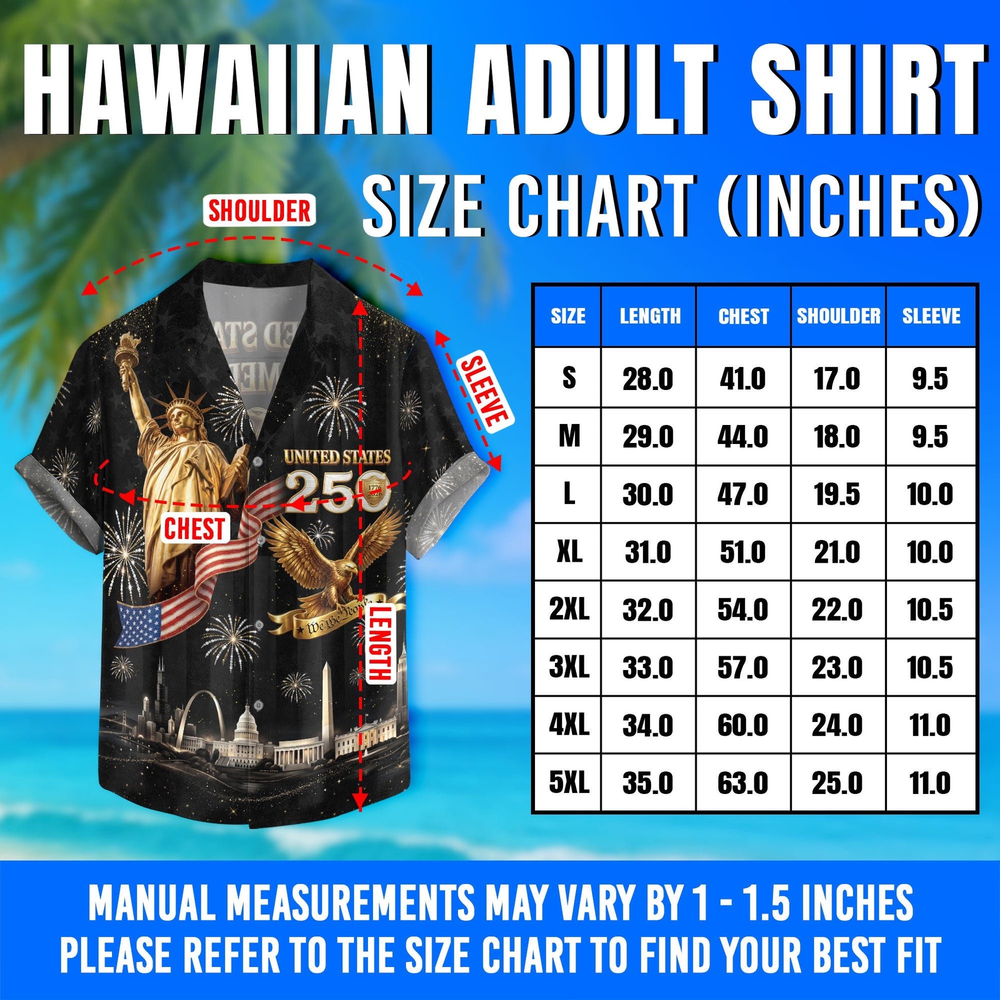 Hawaiian Shirt Statue of Liberty Fireworks 1776 2026 Patriotic US 250th Anniversary - Rust Field Wear