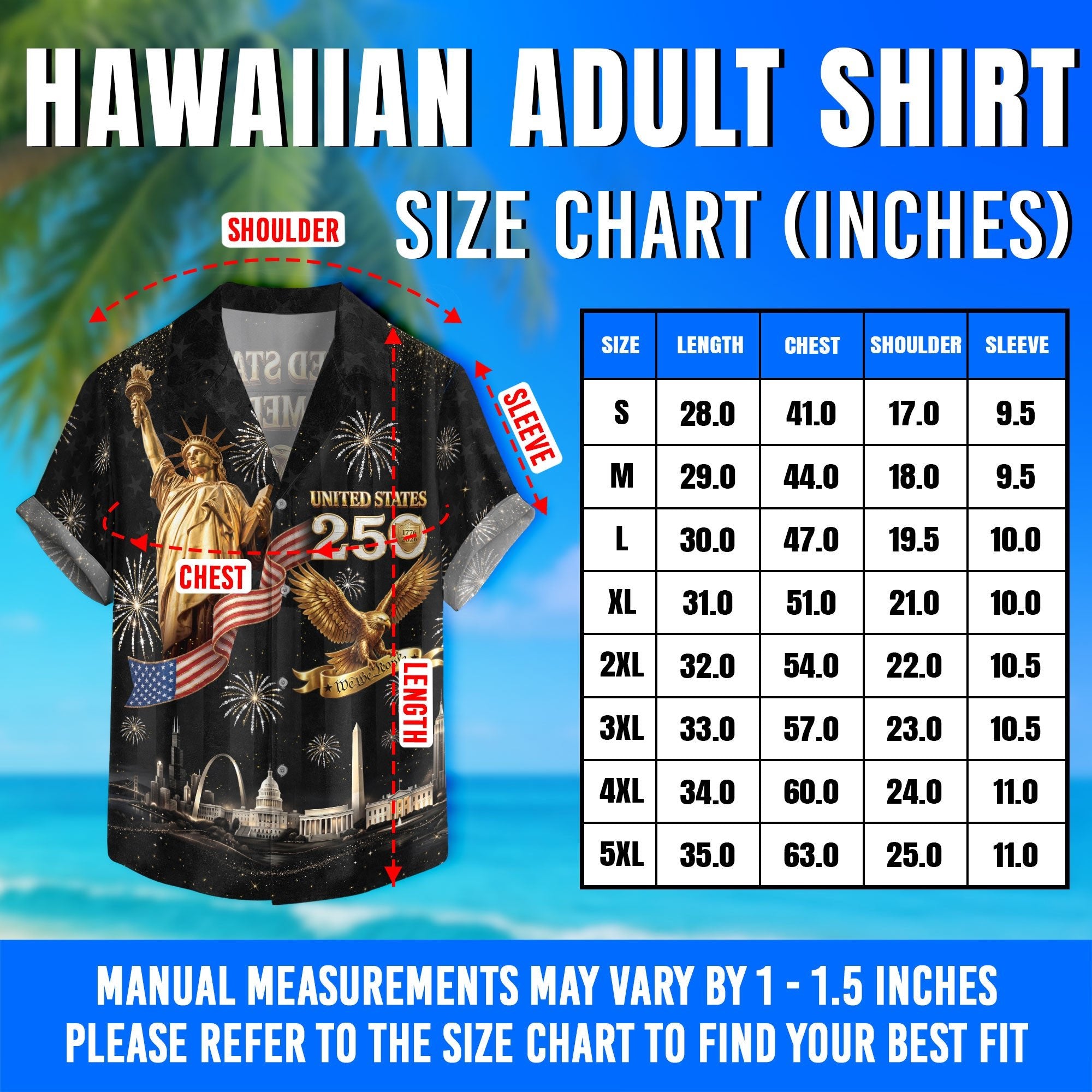 Hawaiian Shirt Statue of Liberty Fireworks 1776 2026 Patriotic US 250th Anniversary - Rust Field Wear