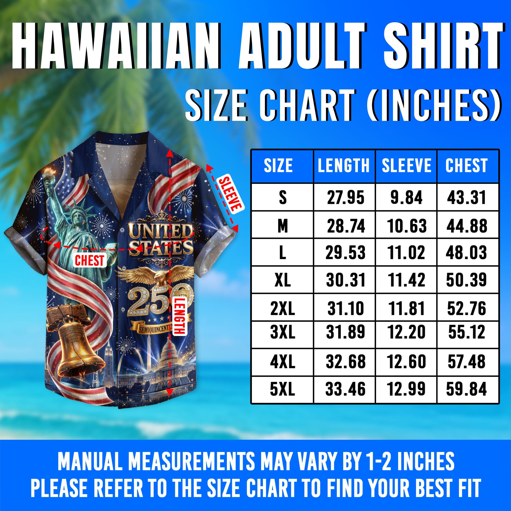 United States 250 Years Hawaiian Shirt Patriotic Eagle Liberty Bell Independence Day Gift
