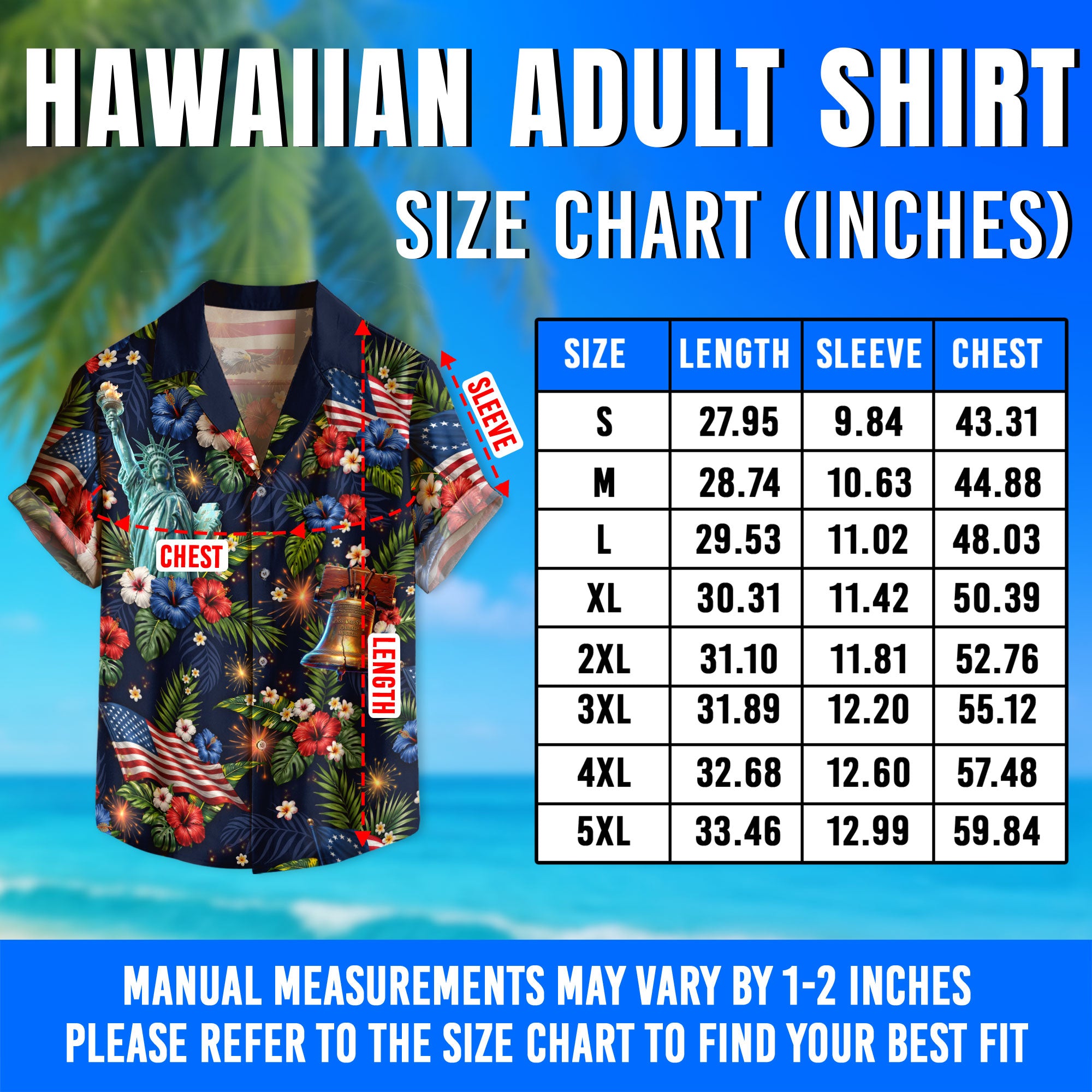 Hawaiian Shirt Patriotic US Flag Hibiscus Floral Eagle Liberty Bell Independence Day