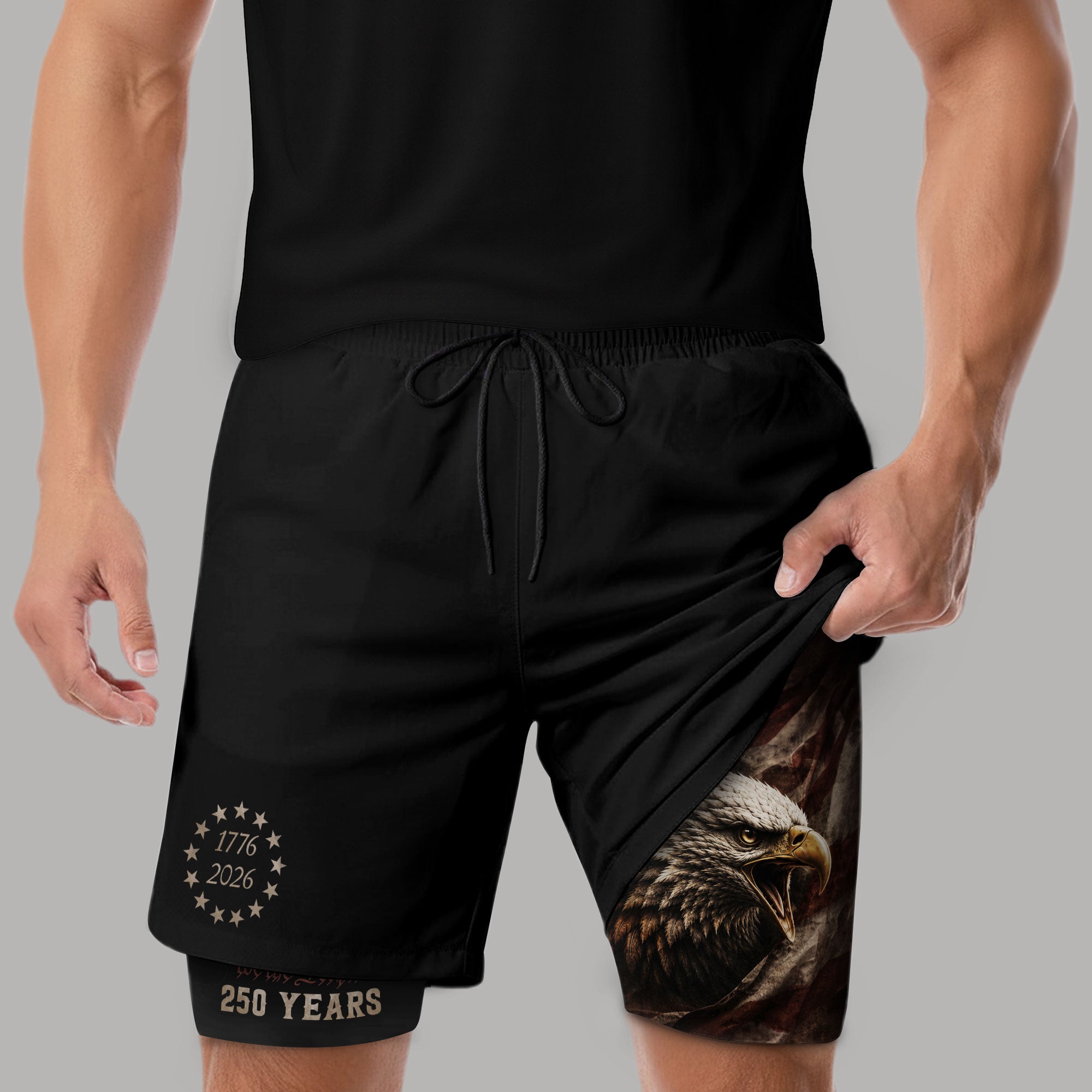 Gym Shorts Men Patriotic 1776 2026 We The People Freedom Eagle Compression Mesh