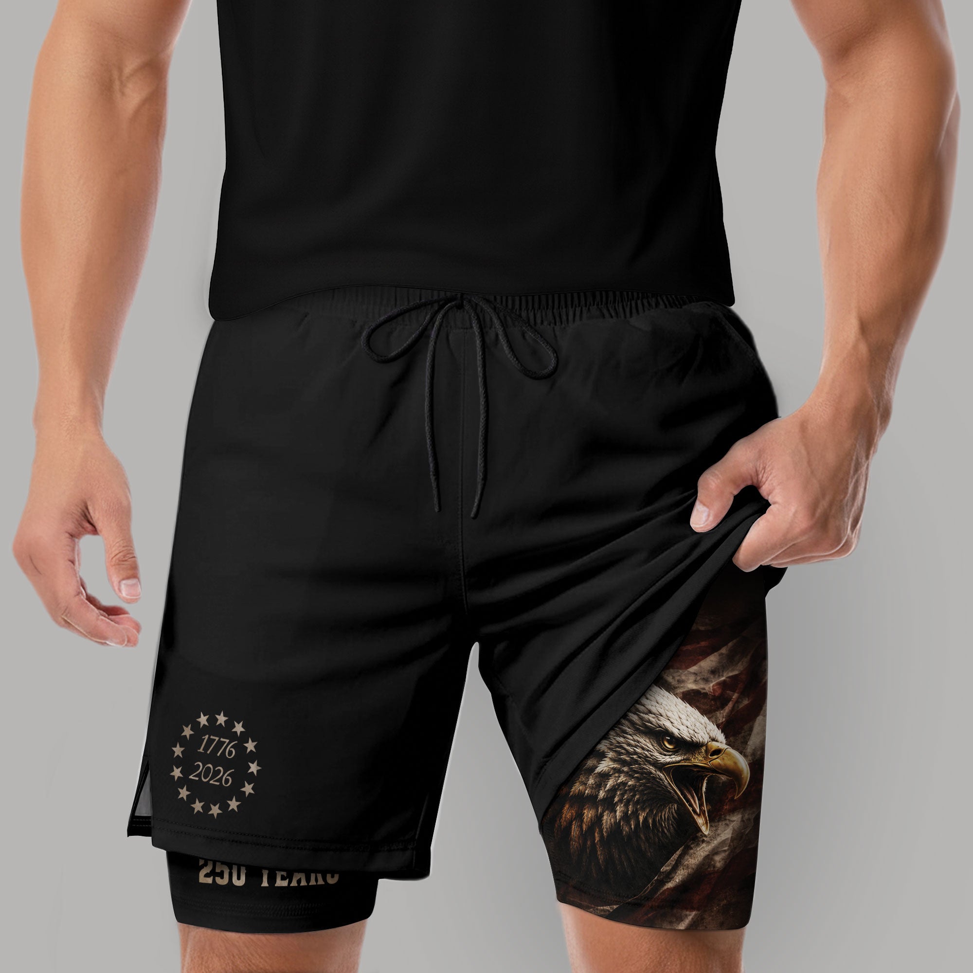 Gym Shorts Men Patriotic 1776 2026 We The People Freedom Eagle Compression Mesh - Rust Field Wear