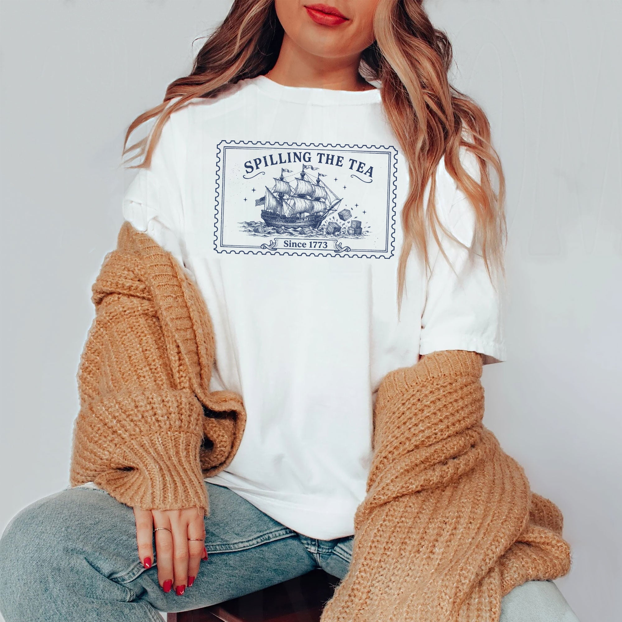 Spilling The Tea Since 1773 Shirt Vintage Boston Tea Party Stamp Tee Retro History