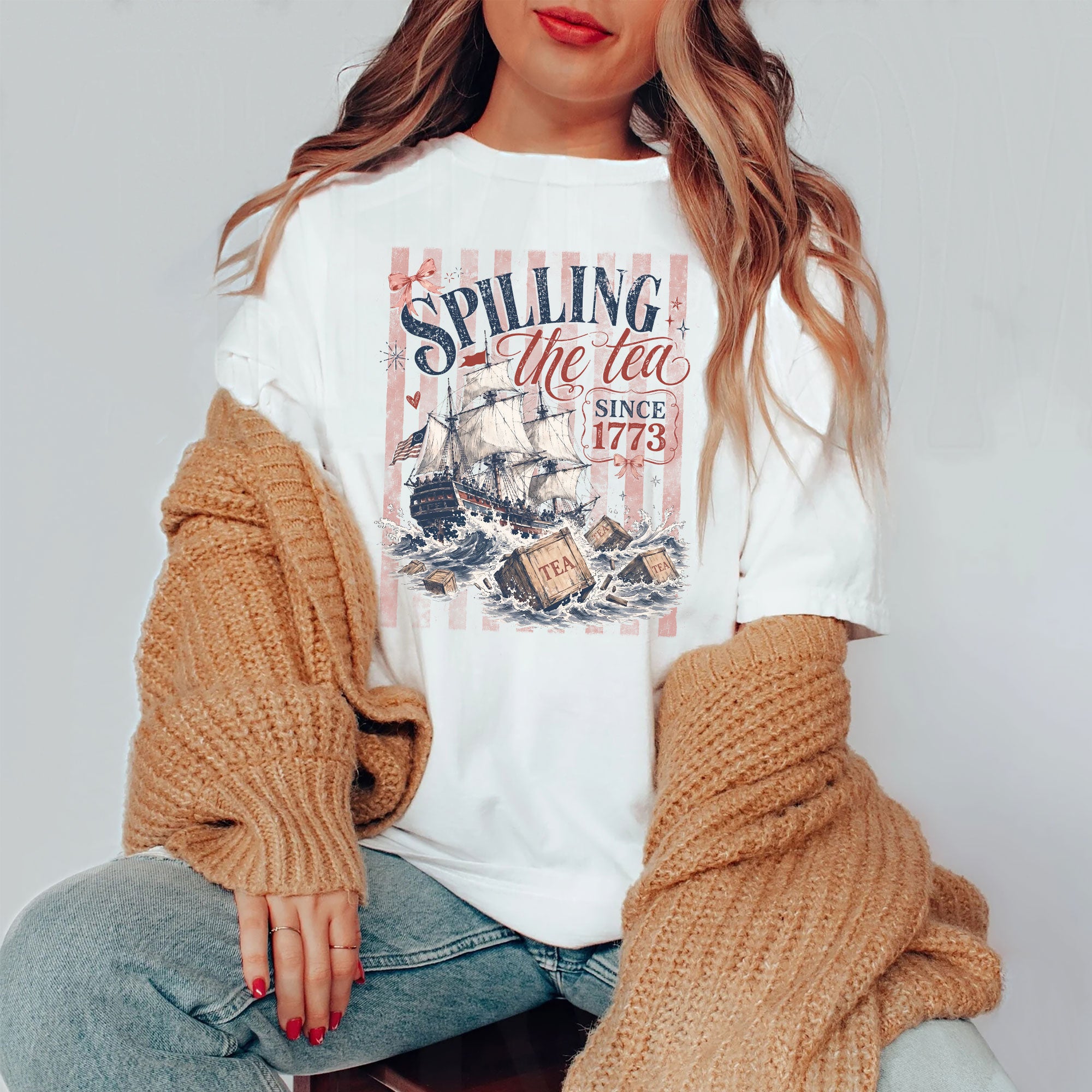 Spilling The Tea Since 1773 Shirt American History Graphic Tee Classic Separated Stripes