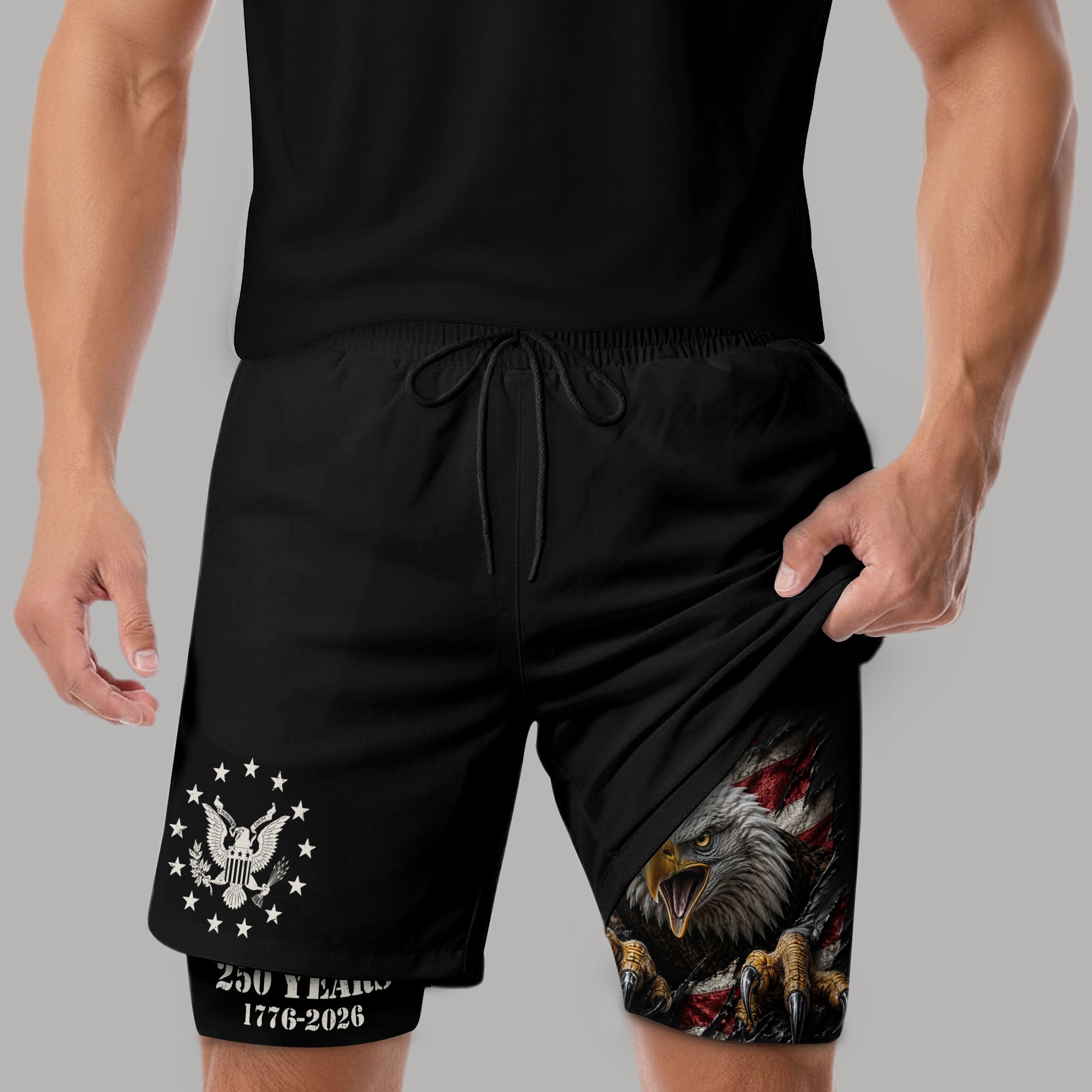 250 Years Eagle Gym Shorts 1776-2026 Patriotic American Flag Workout Shorts