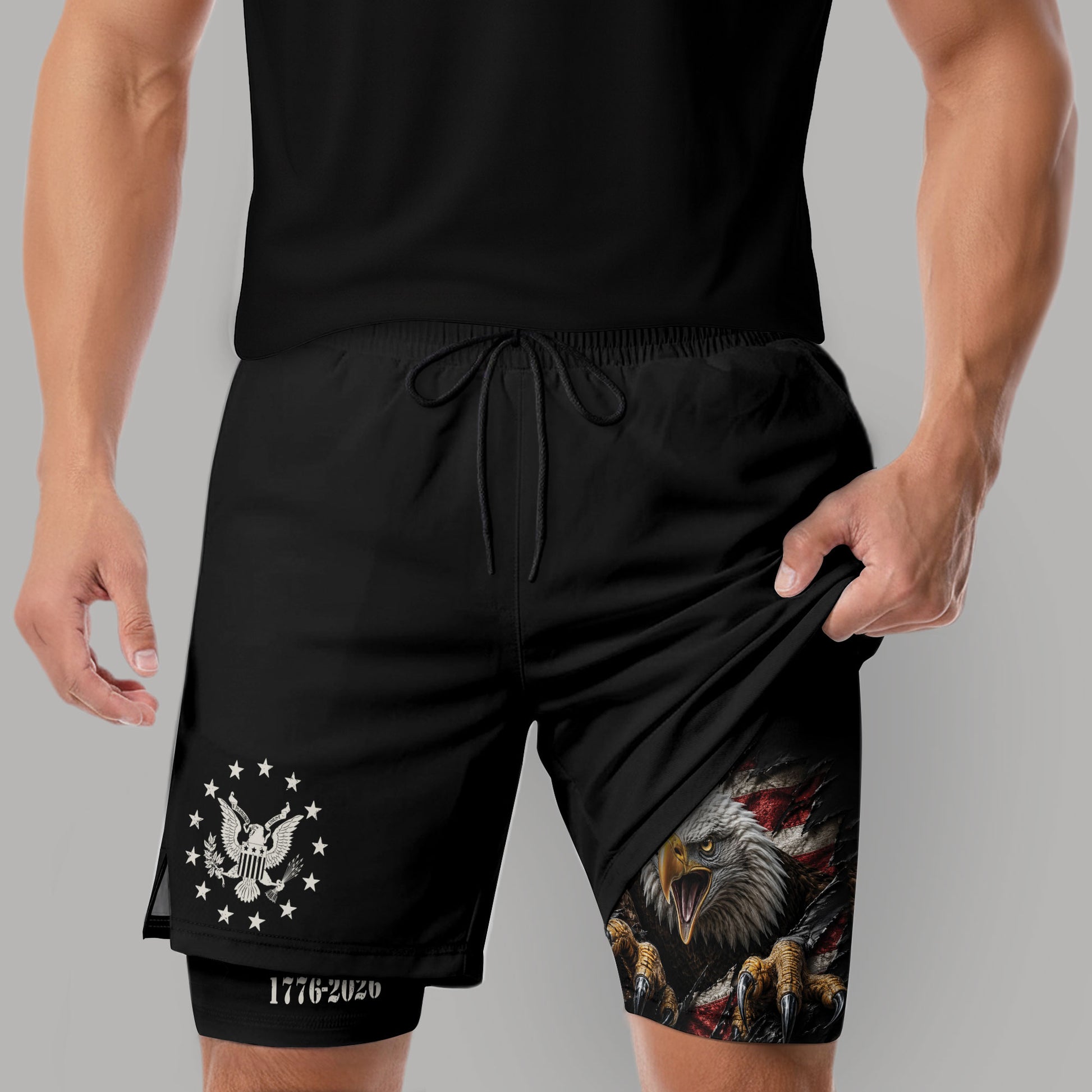 250 Years Eagle Gym Shorts 1776-2026 Patriotic American Flag Workout Shorts - Rust Field Wear