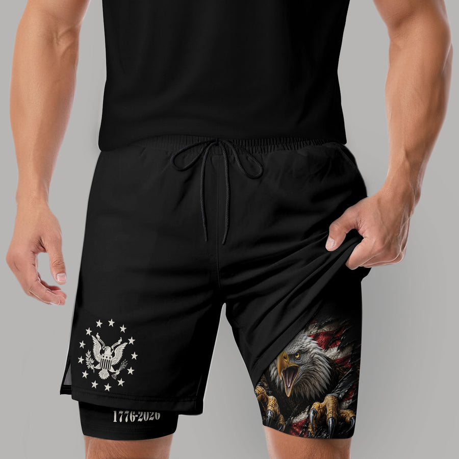 250 Years Eagle Gym Shorts 1776-2026 Patriotic American Flag Workout Shorts