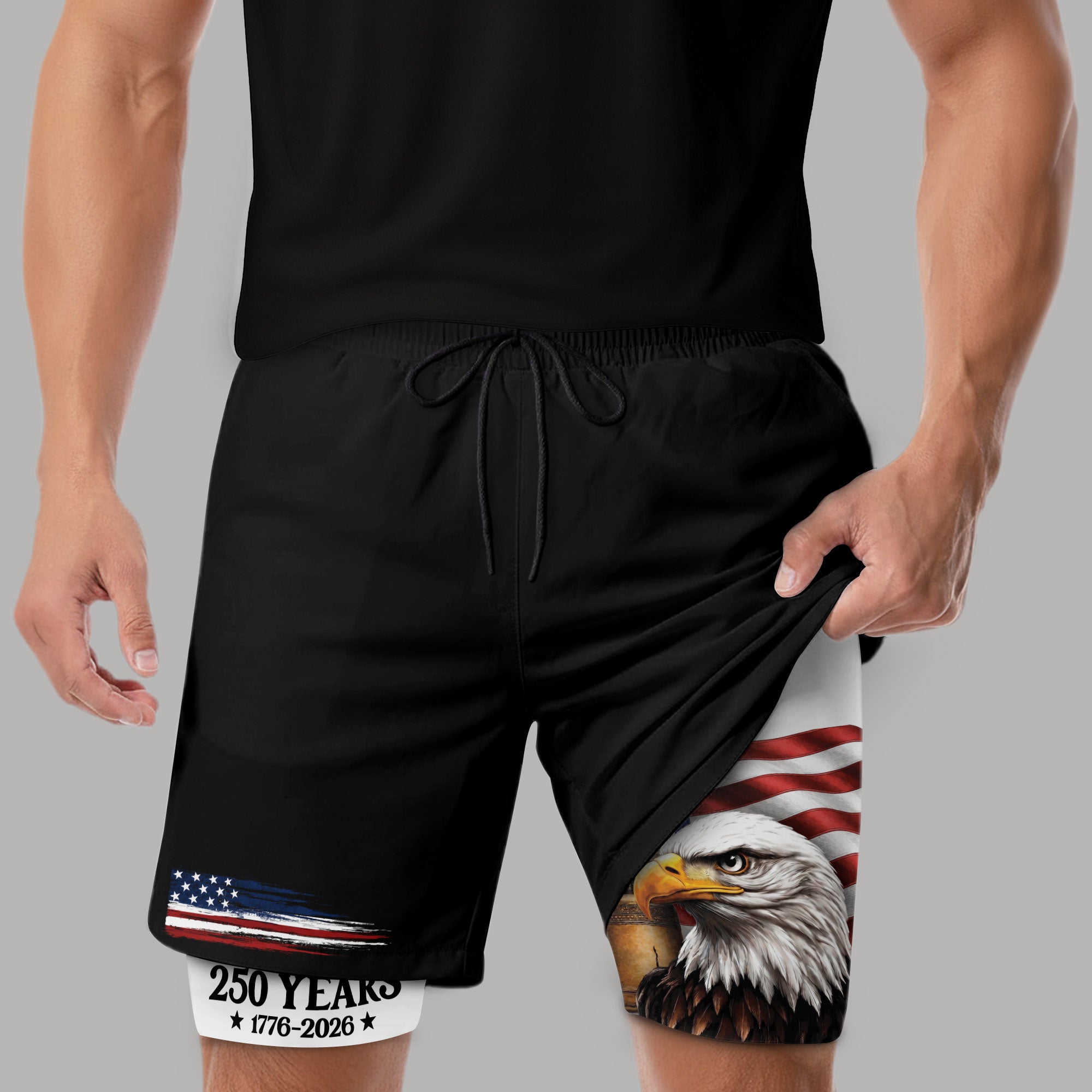 250 Years Eagle Gym Shorts 1776-2026 Patriotic American Flag Athletic Shorts