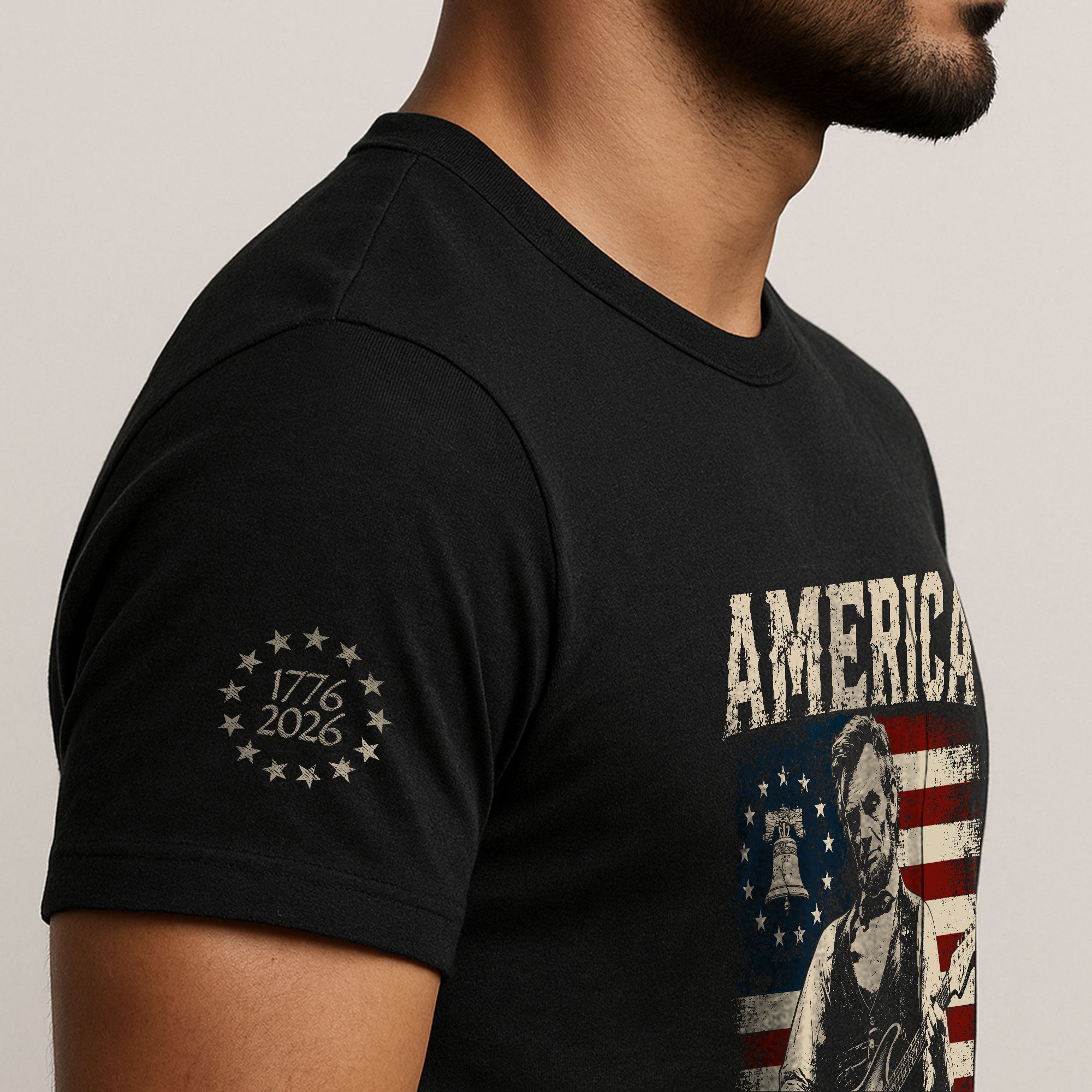 Liberty Bell Abraham Lincoln Guitar Shirt Vintage 1776 2026 US Flag Patriotic Men Tee