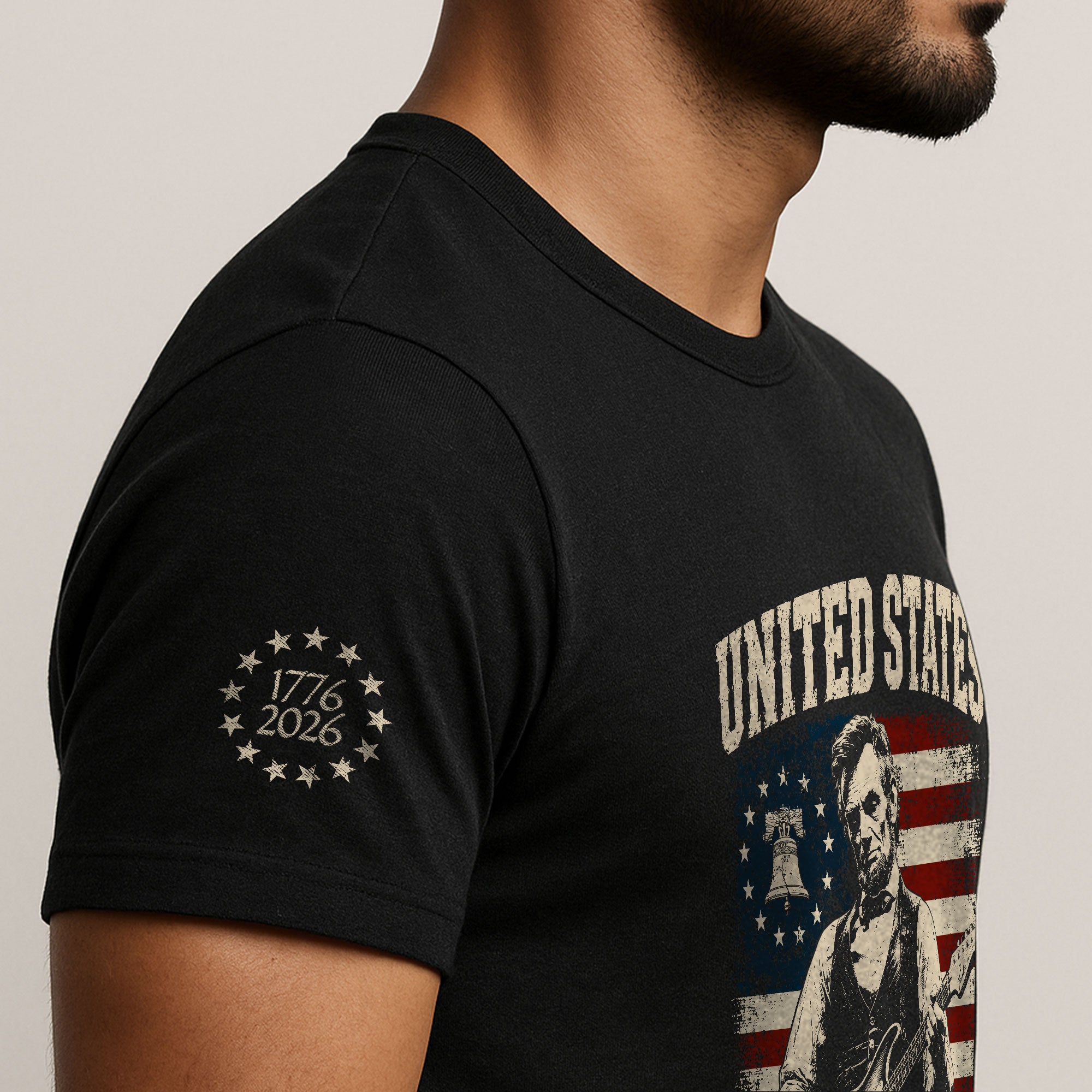Liberty Bell Abraham Lincoln Guitar Shirt Vintage 1776 2026 US Flag Patriotic Men Tee