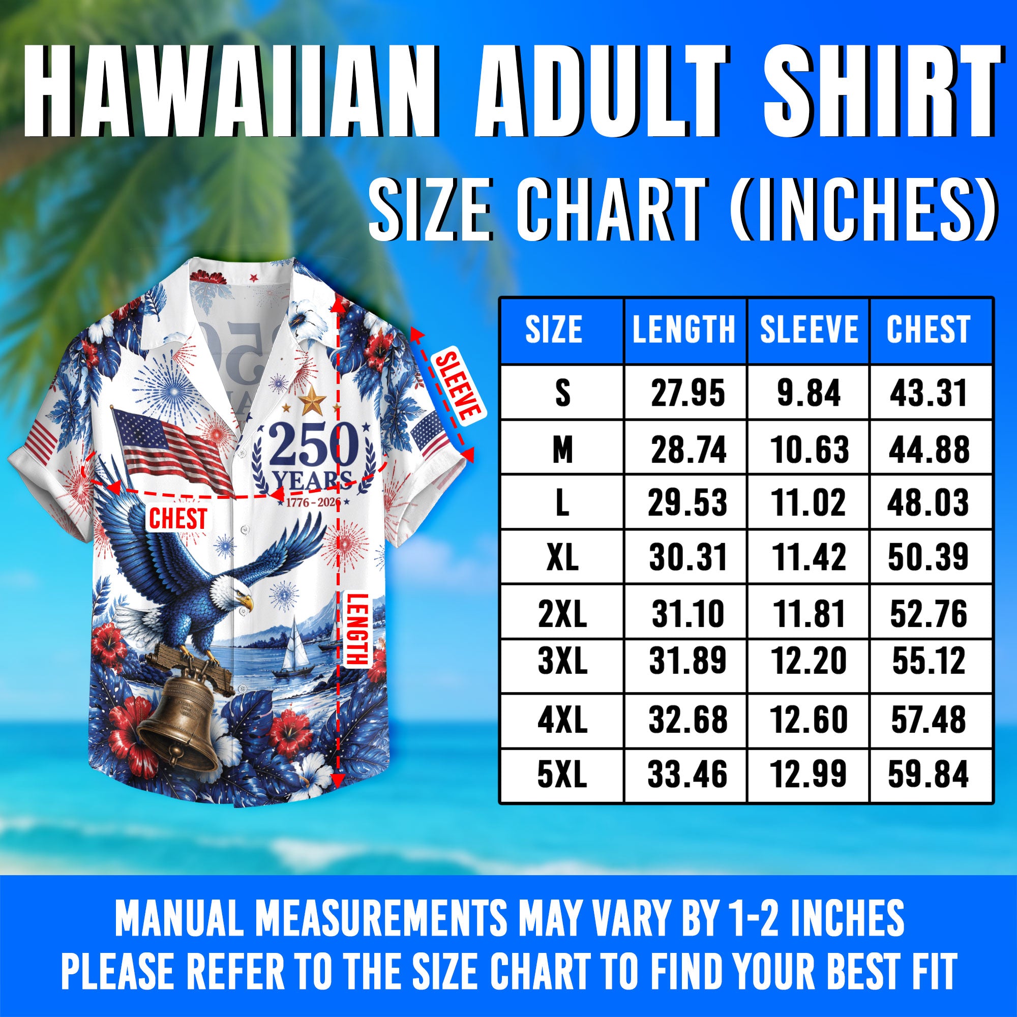 United States Patriotic Hawaiian Shirt 250 Years Freedom Celebration Apparel