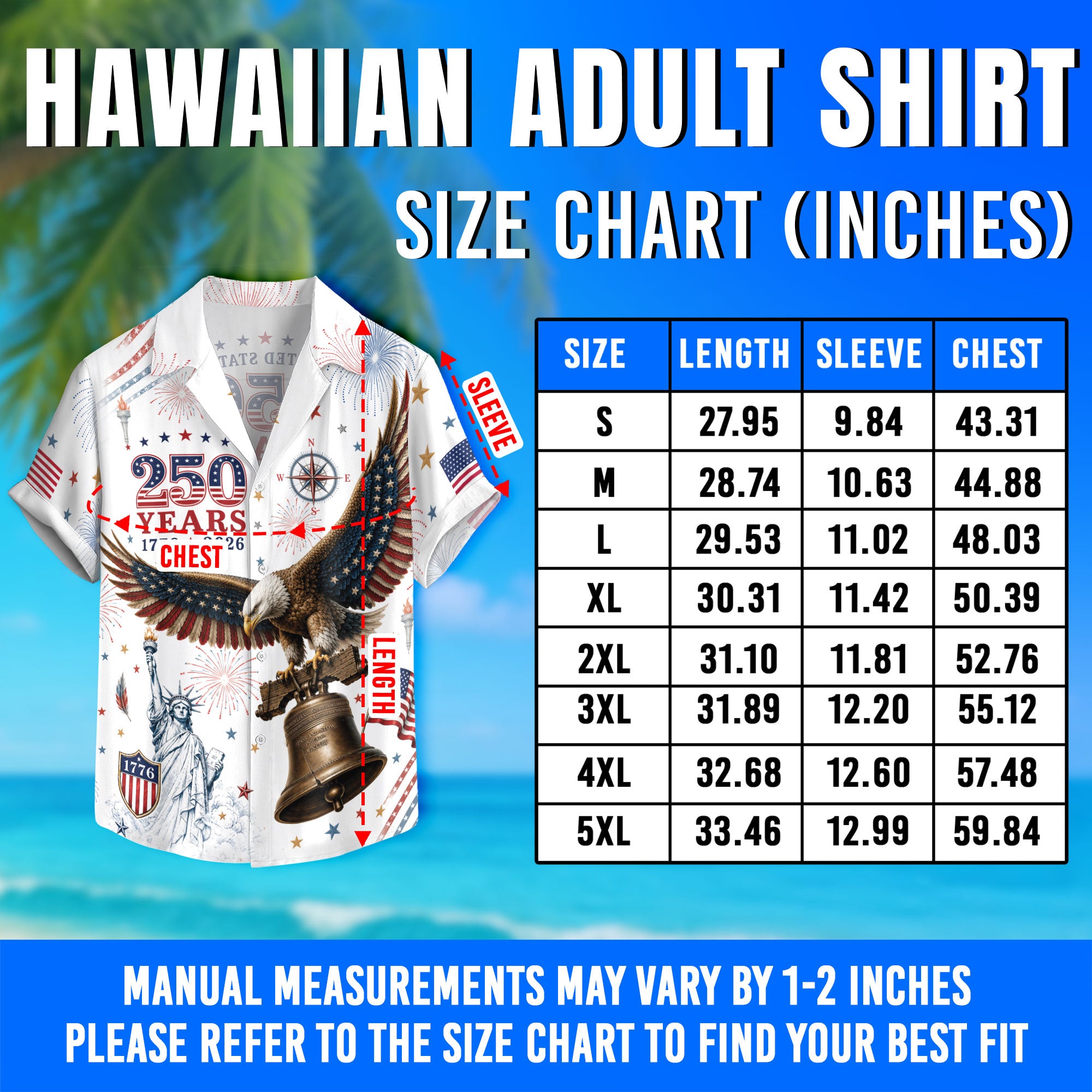Hawaiian Shirt 4th of July Independence Day US Patriotic Eagle Graphic Button Down
