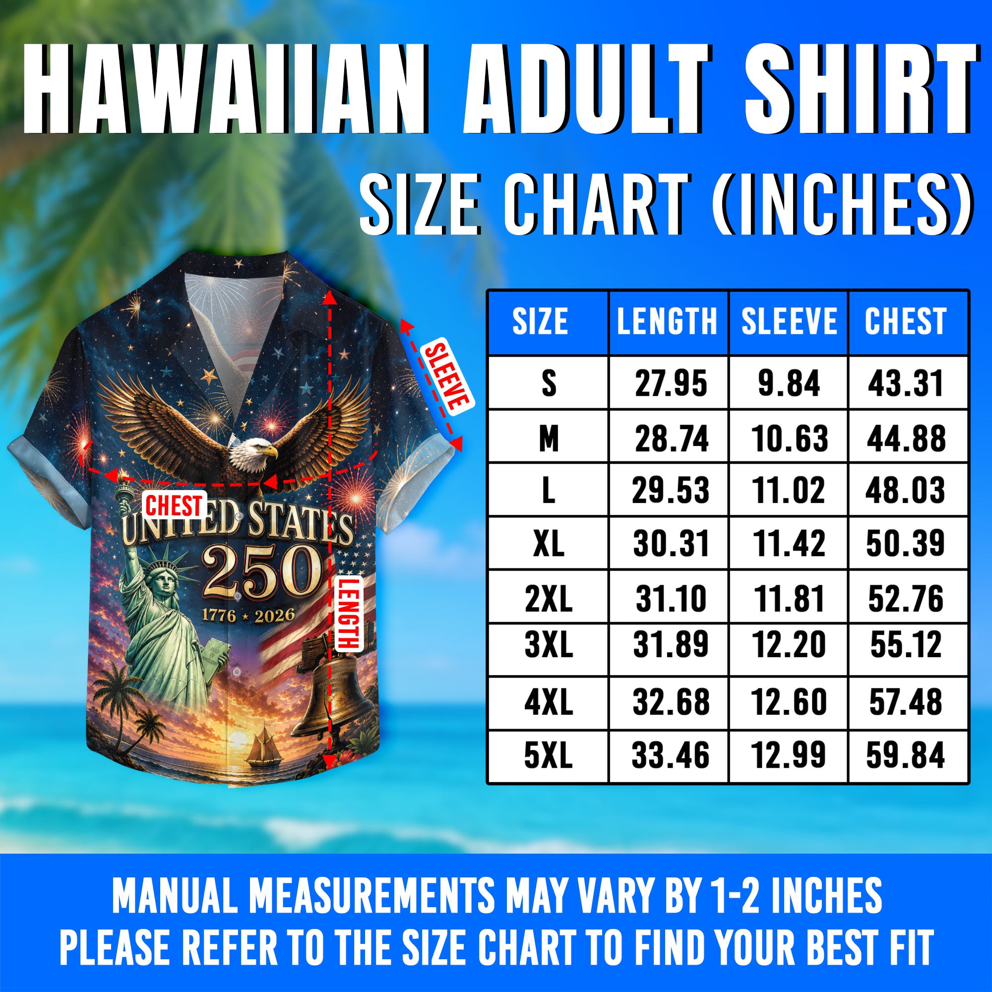 Hawaiian Shirt 250th Anniversary Patriotic US Flag Liberty Bell Gift For Men Women