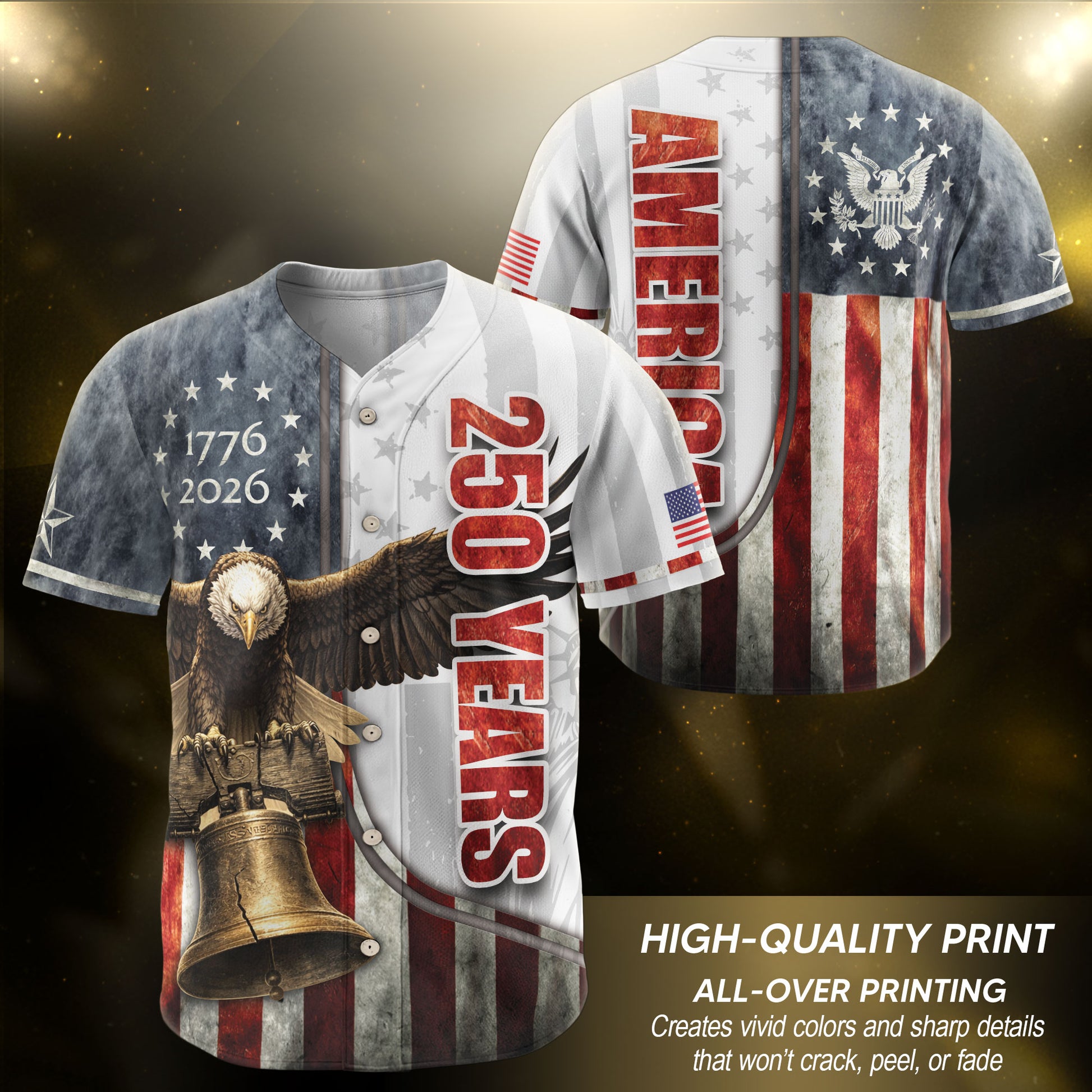 America Baseball Jersey 250 Years 1776-2026 Liberty Bell Eagle Patriotic Men Shirt - Rust Field Wear