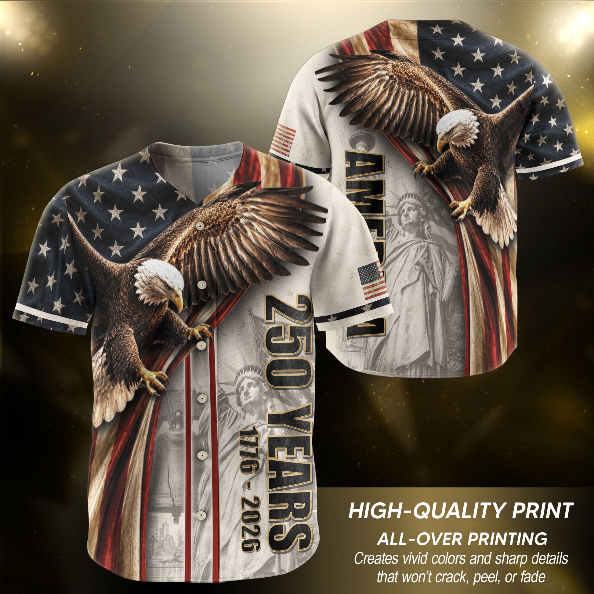 America Baseball Jersey 250 Years 1776-2026 Flying Eagle Patriotic Statue Of Liberty - Rust Field Wear