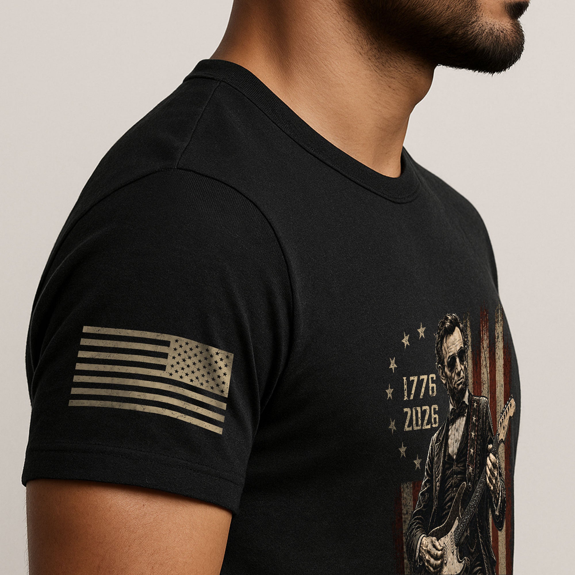 Lincoln Rock Guitar Shirt 1776 2026 Vintage American Flag Patriotic Graphic Tee Men