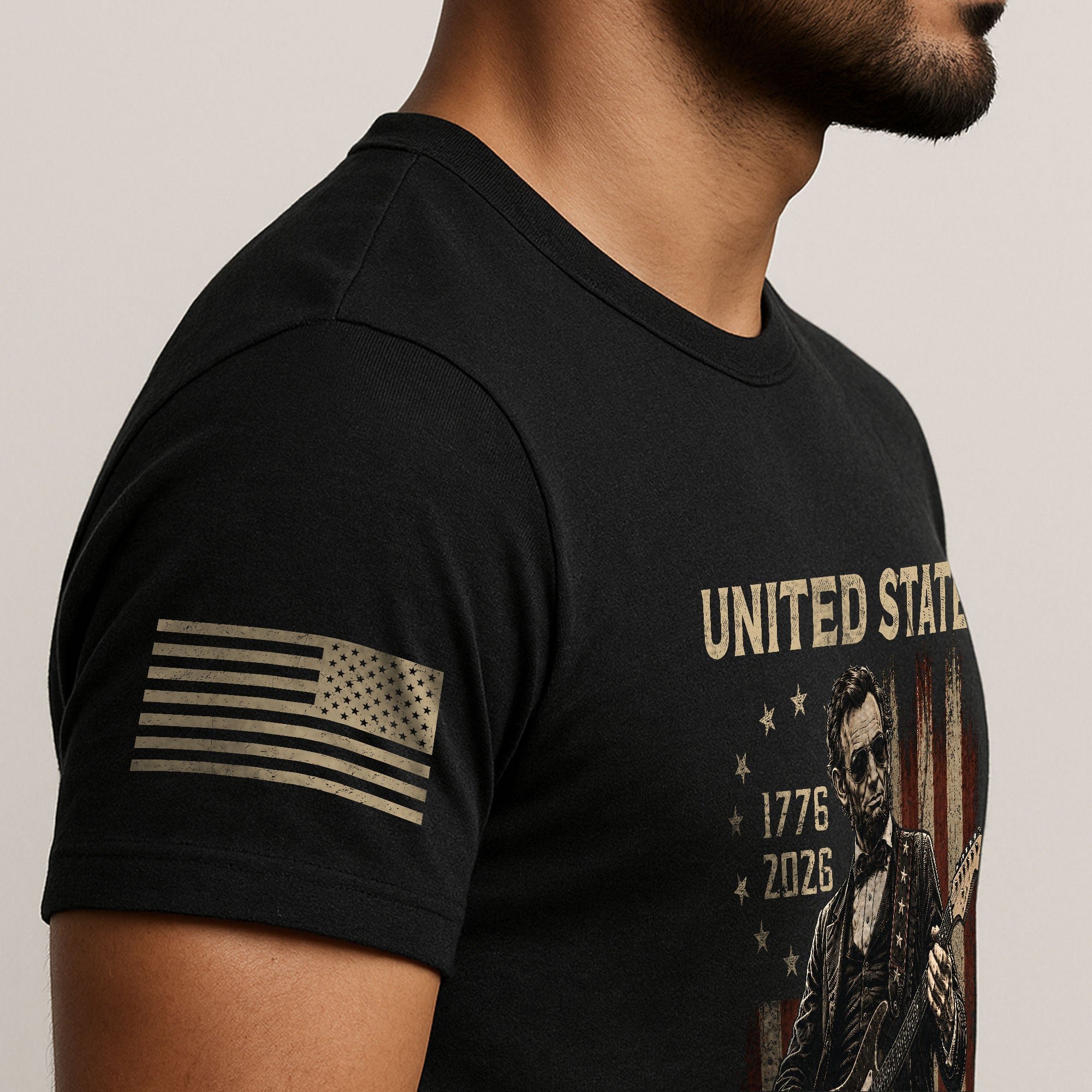 Lincoln Rock Guitar Shirt 1776 2026 Vintage American Flag Patriotic Graphic Tee Men