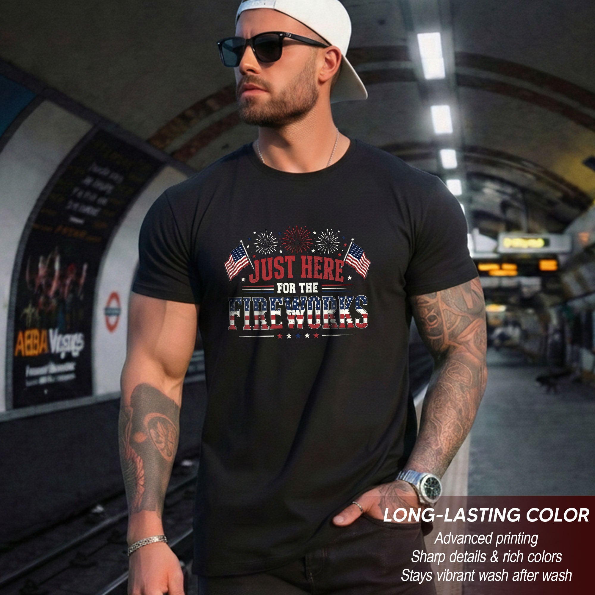 Just Here for The Fireworks Shirt 4th of July Patriotic American Flag Tee Men Women