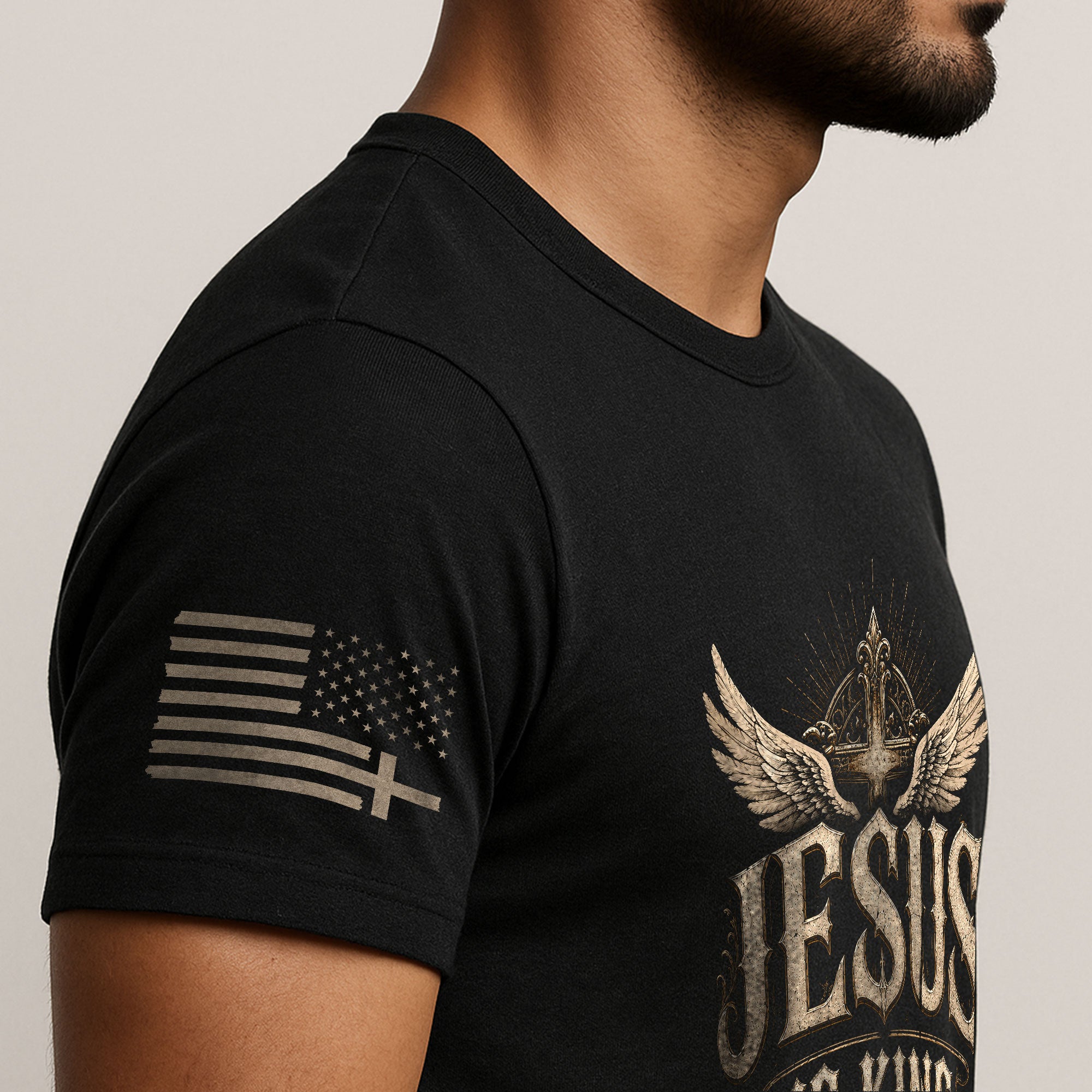Jesus Is King T Shirt Christian Angel Wings Cross Vintage Religious Graphic Tee