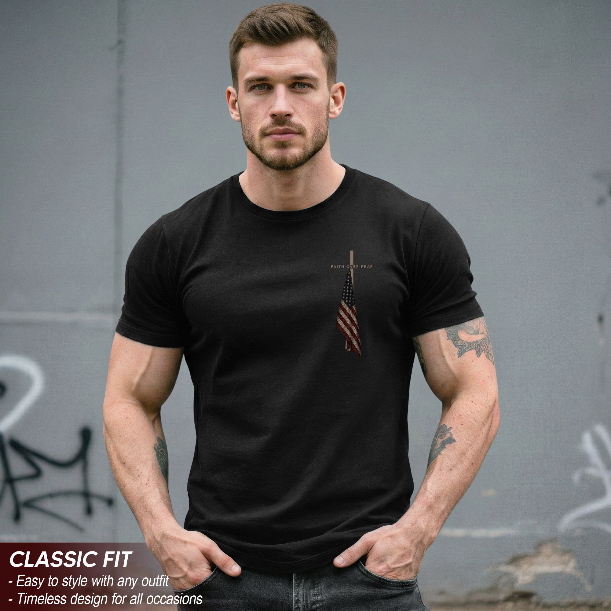Faith Over Fear Cross Wings Christian T-Shirt Religious Inspirational Faith-Based Tee
