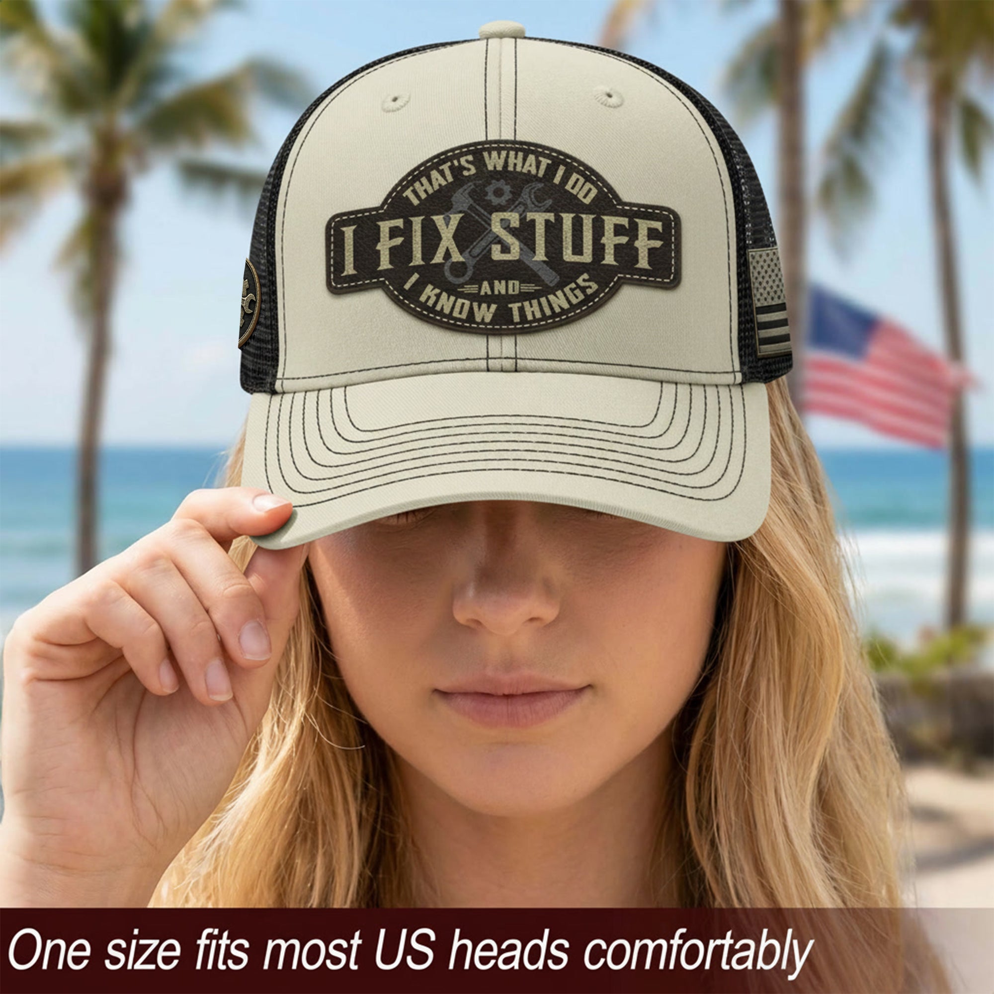 Funny Mechanic Quote I Fix Stuff And I Know Things Men Patch Trucker Hat Casual Novelty