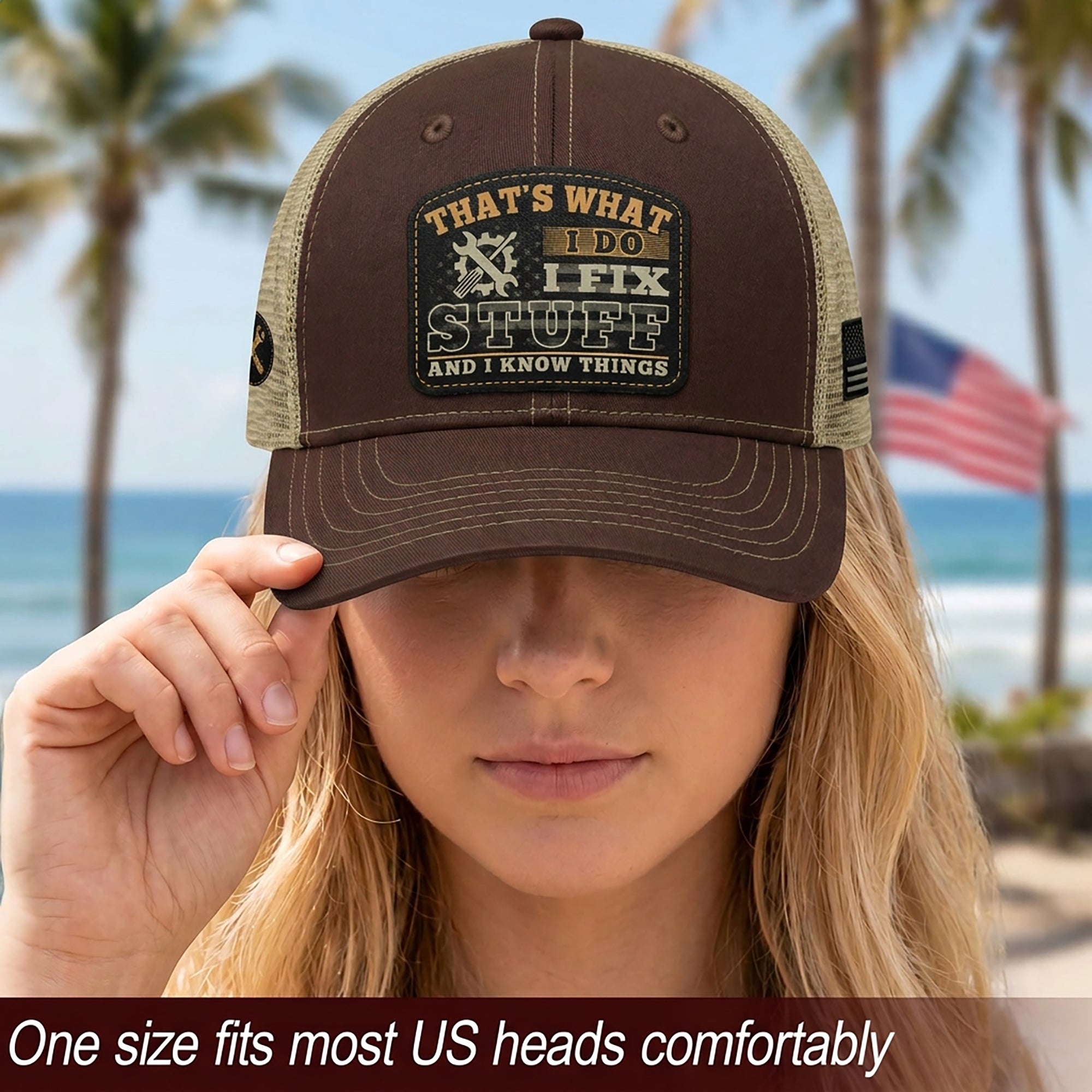 That's What I Do I Fix Stuff Gear Patch Brown Trucker Hat Cool Handyman Gift Idea