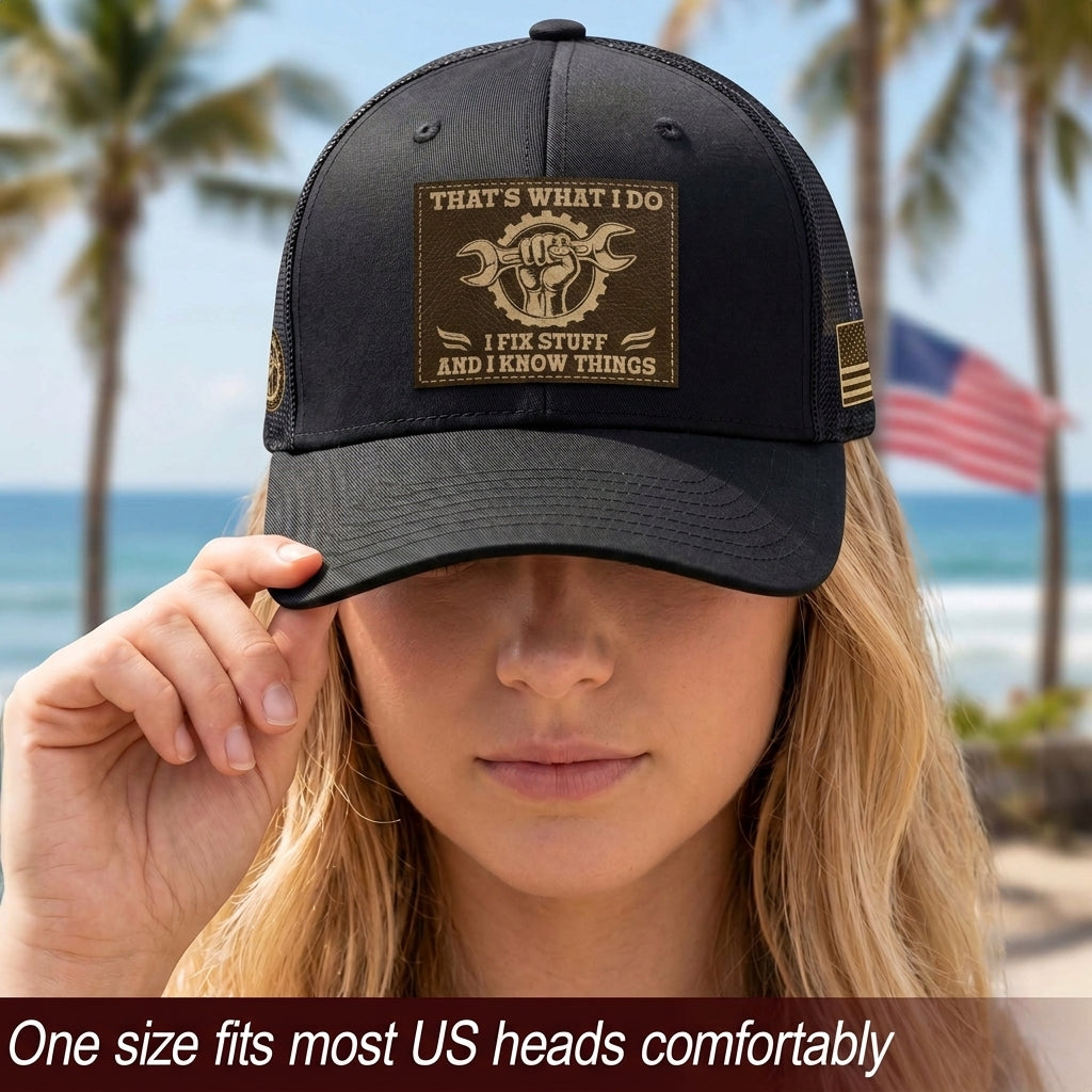 That's What I Do I Fix Stuff Wrench Patch Black Trucker Hat Cool Handyman Gift Idea