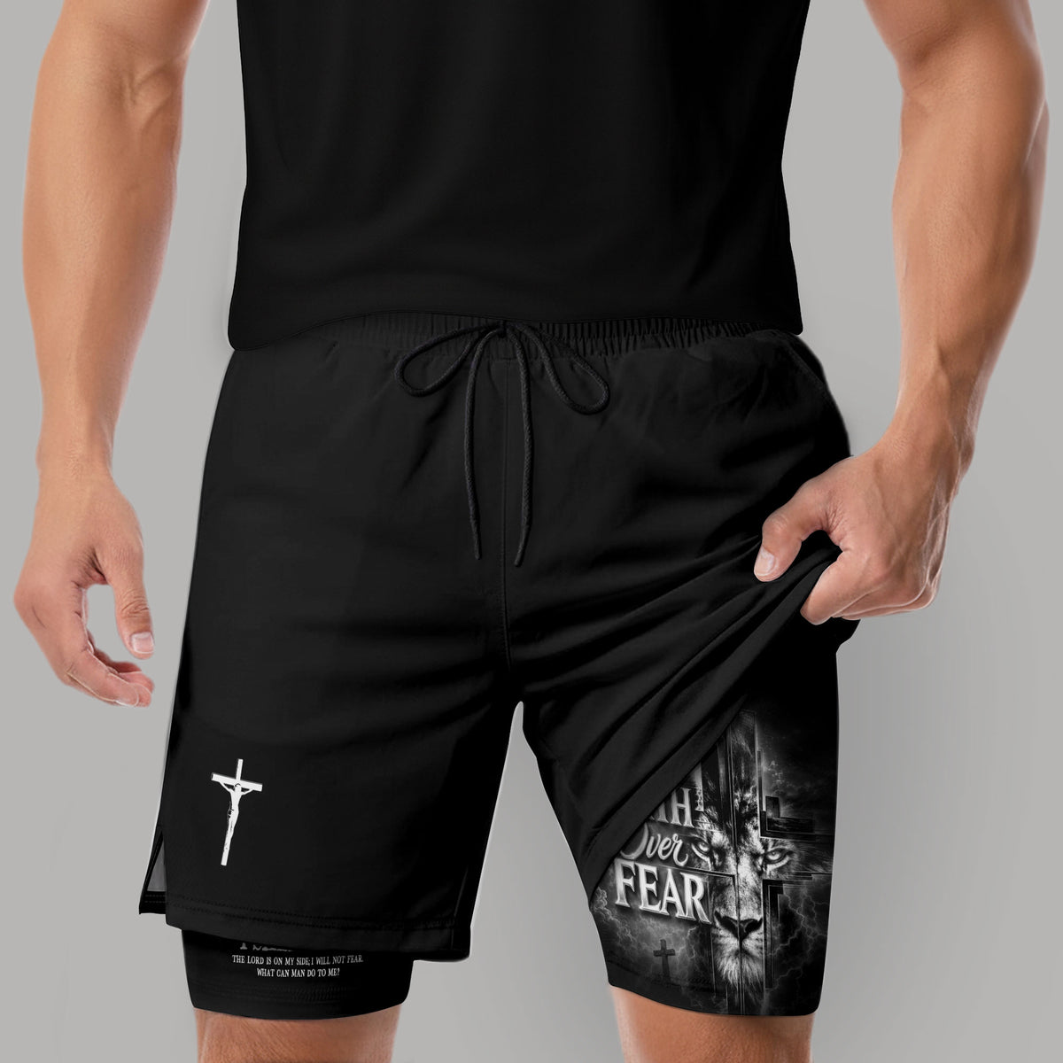 Faith Over Fear Mens Double Layer Track Shorts Christian Gym Athletic Shorts Psalms 118:6 - Rust Field Wear