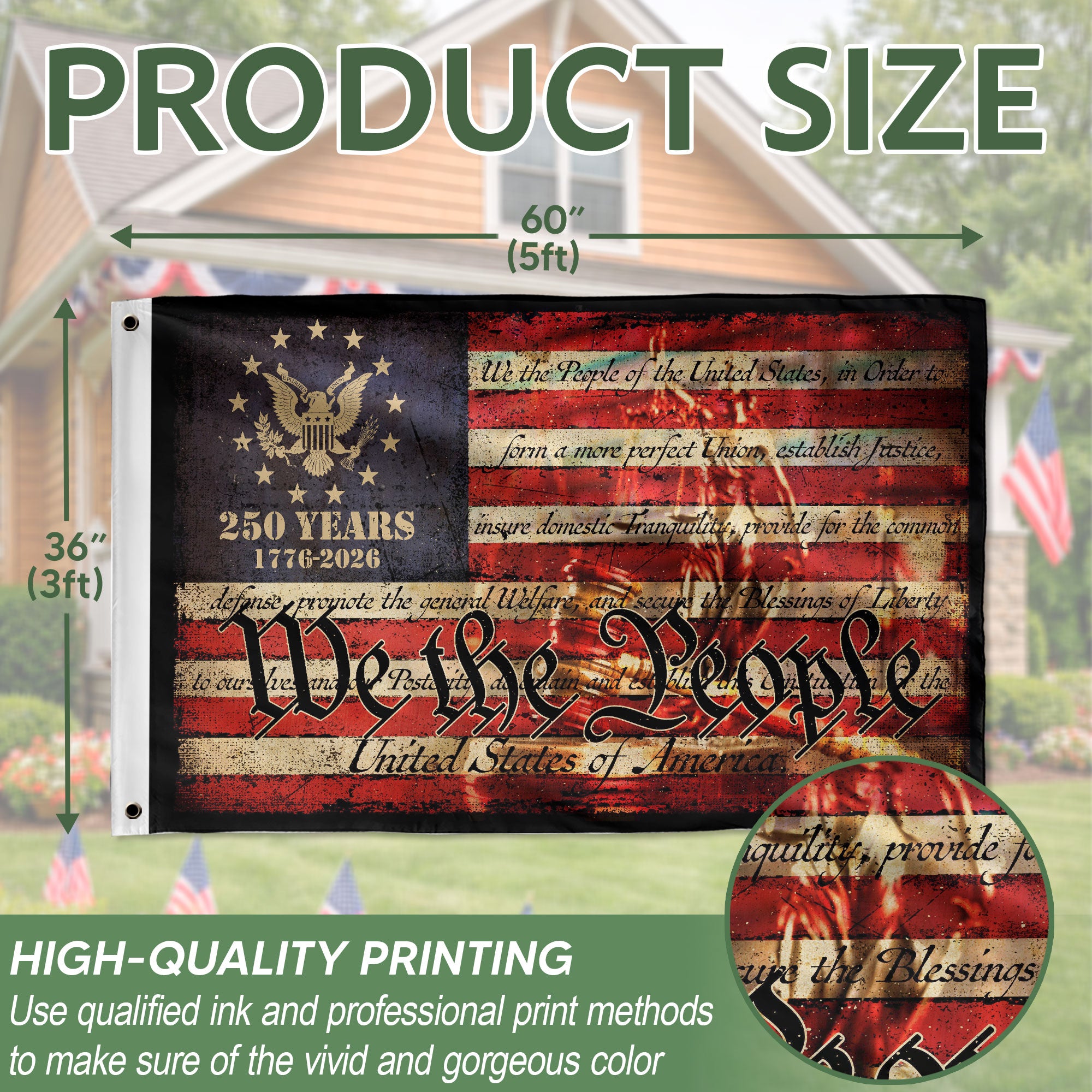 We The People House Flag – Double-Sided Patriotic Décor Celebrating 250 Years of Freedom 1776–2026