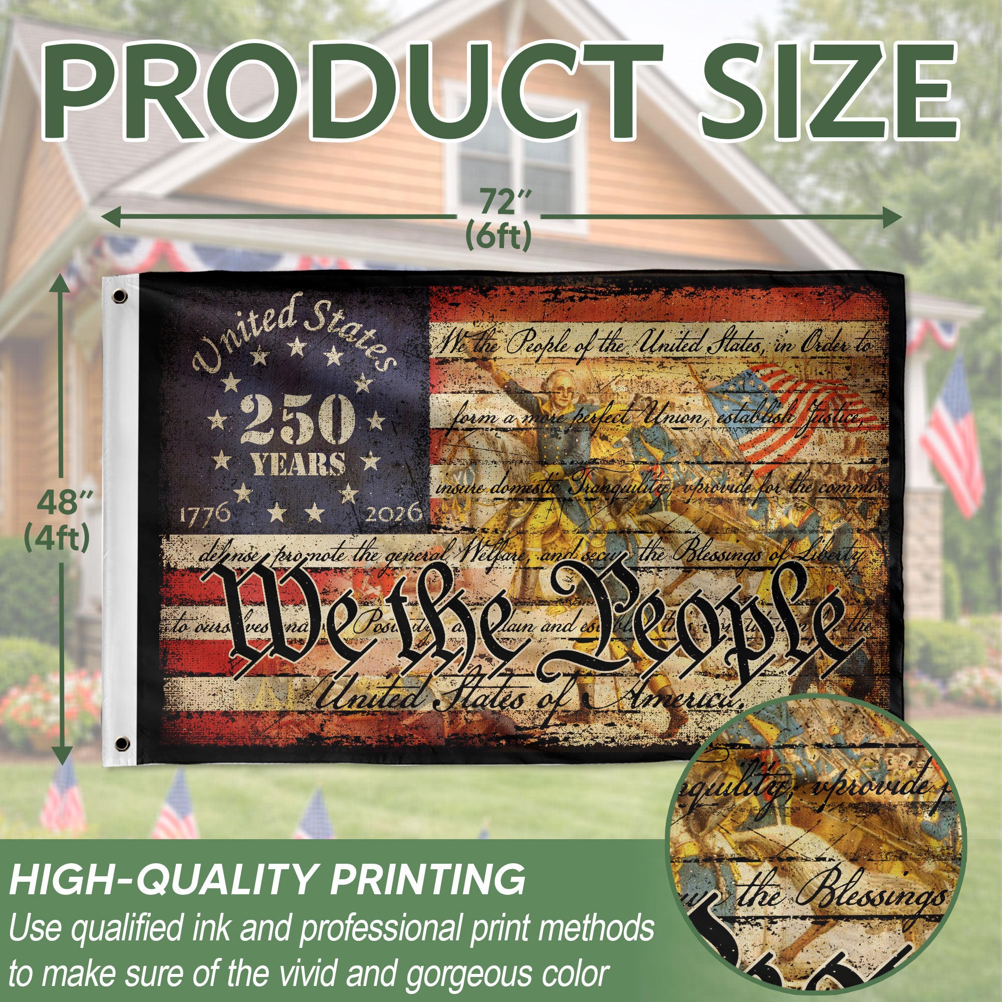 250 Years of Freedom “We The People” Double-Sided House Flag – Patriotic American Décor 1776–2026