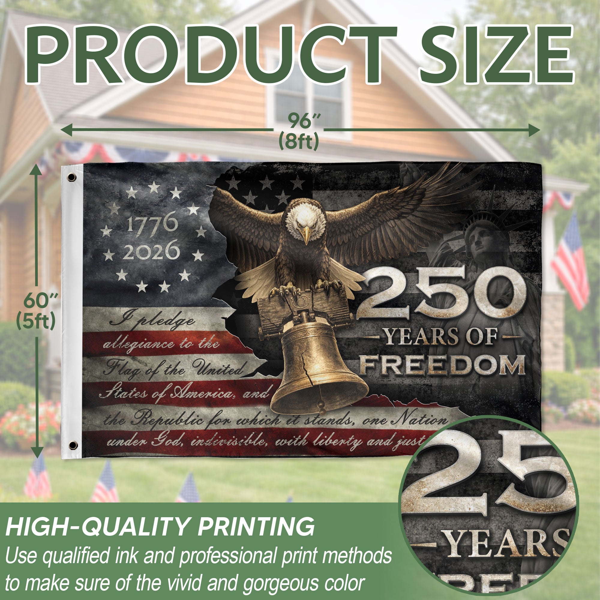 250 Years of Freedom Double-Sided House Flag 1776–2026 – Patriotic American Décor