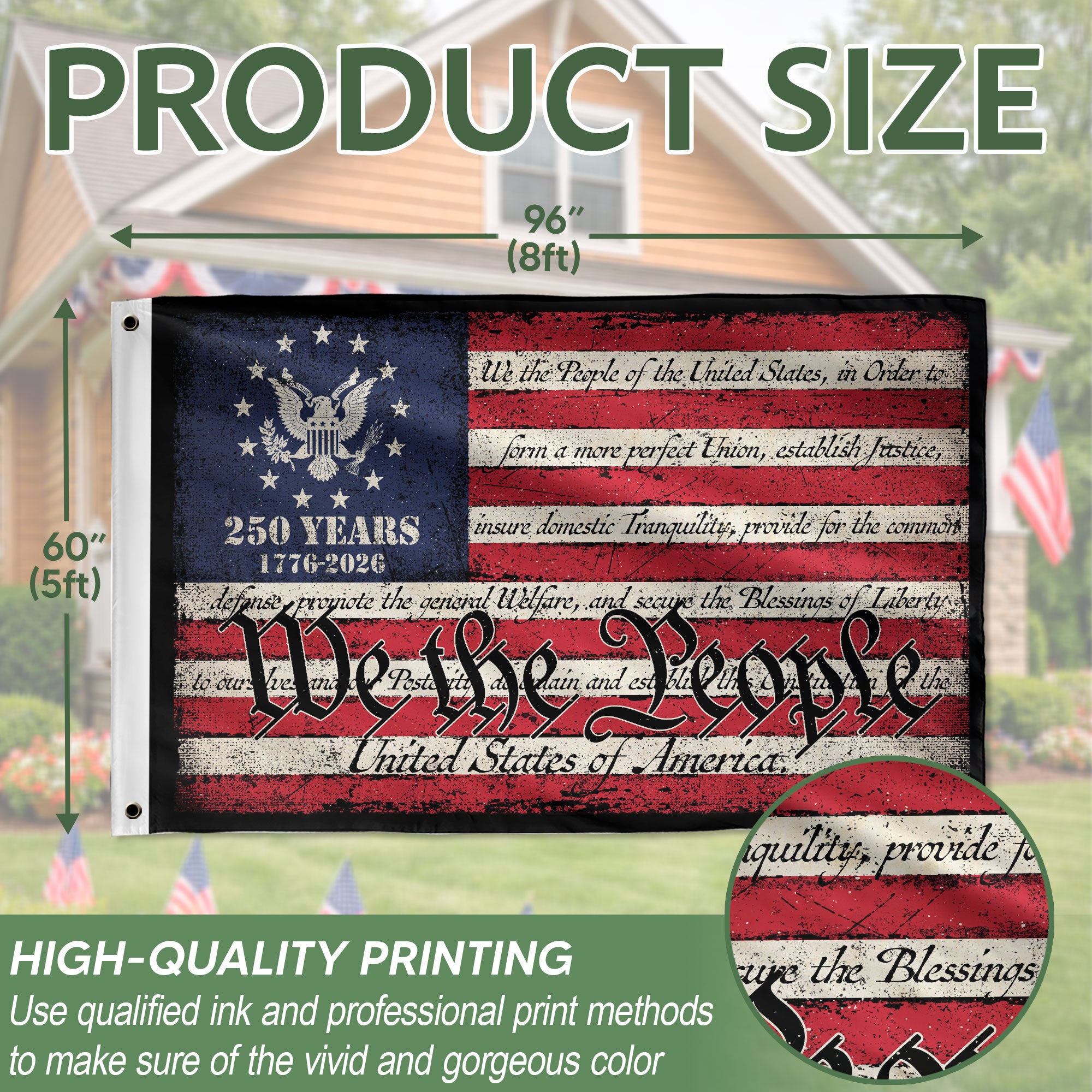 We The People Double-Sided House Flag – 250 Years of Freedom Patriotic American Décor 1776–2026