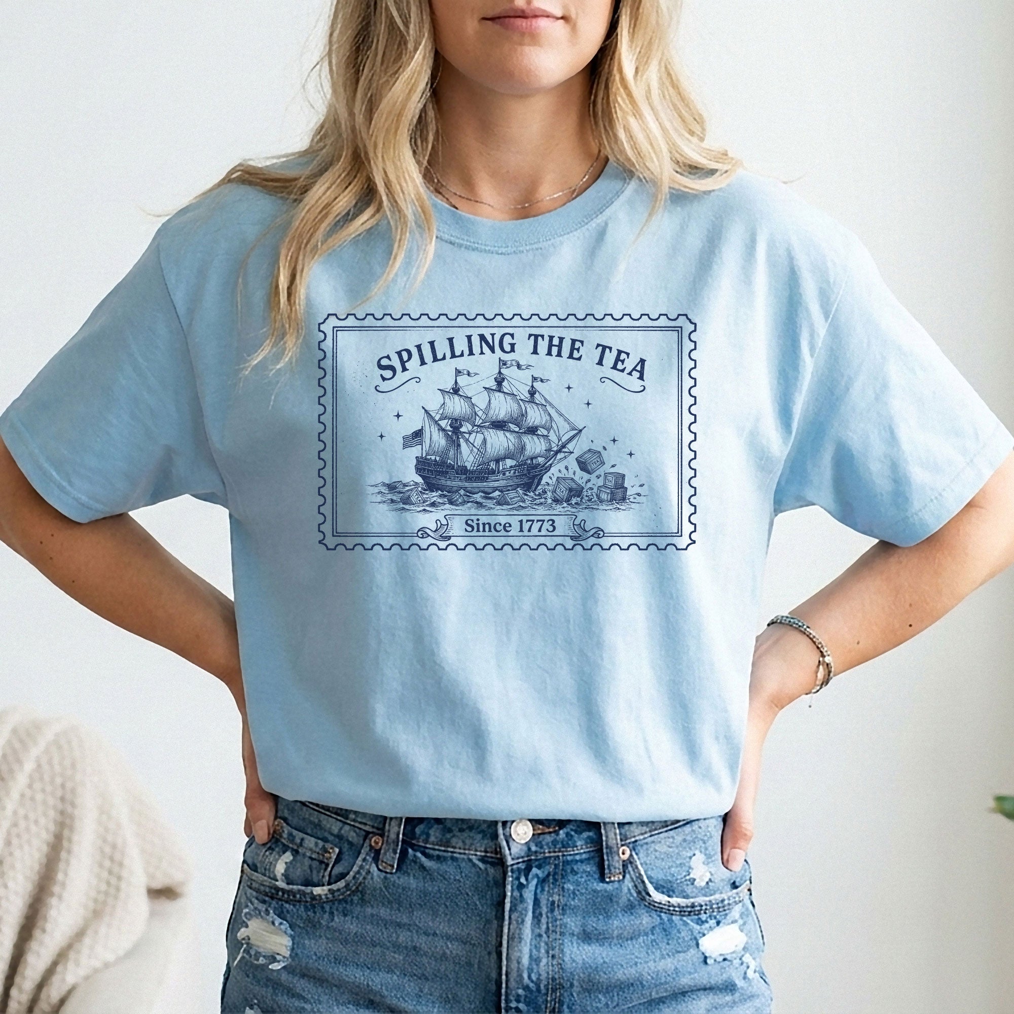 Spilling The Tea Since 1773 Shirt Vintage Boston Tea Party Stamp Tee Retro History