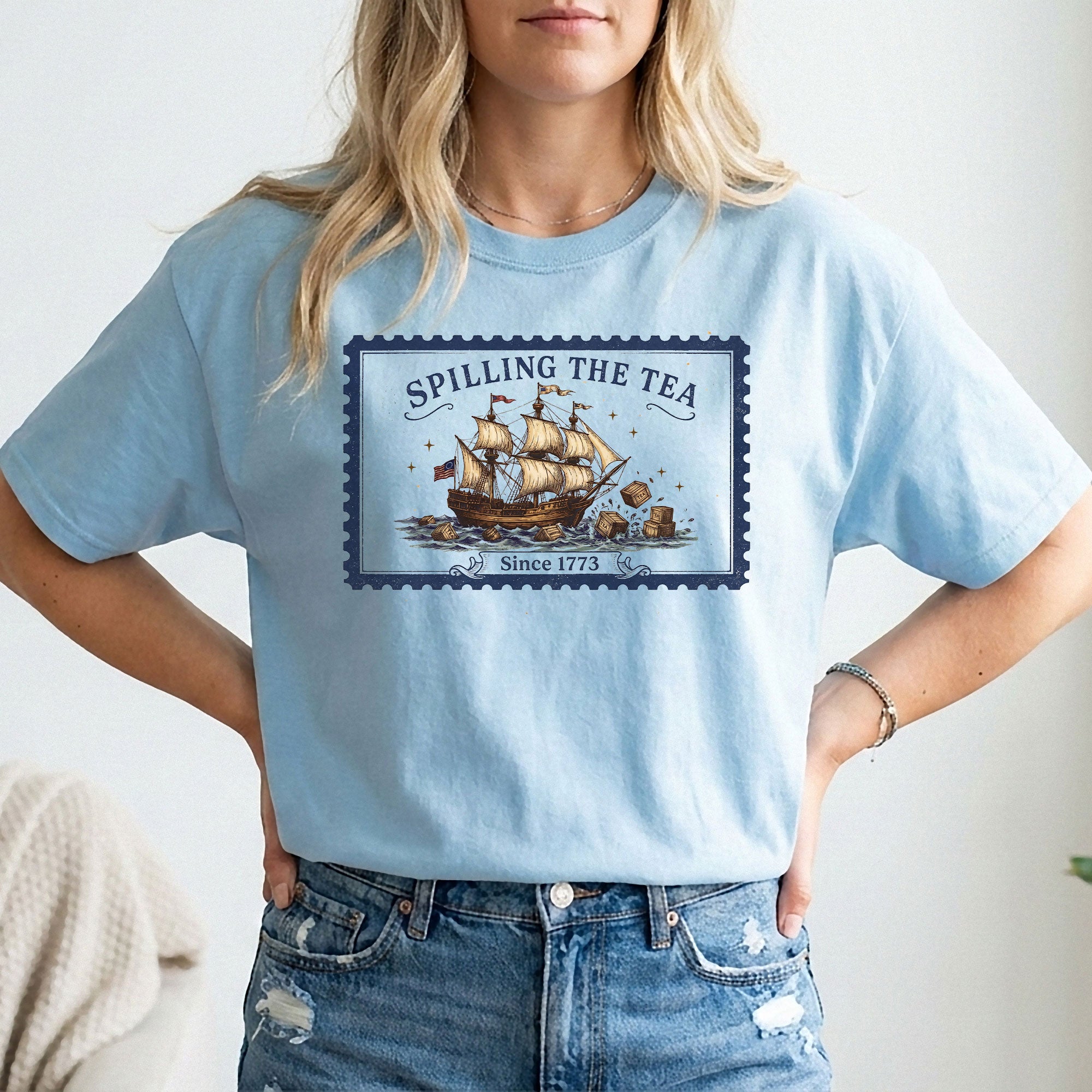 Spilling The Tea Since 1773 Shirt Vintage Postage Stamp Tee Boston Tea Party Tshirt