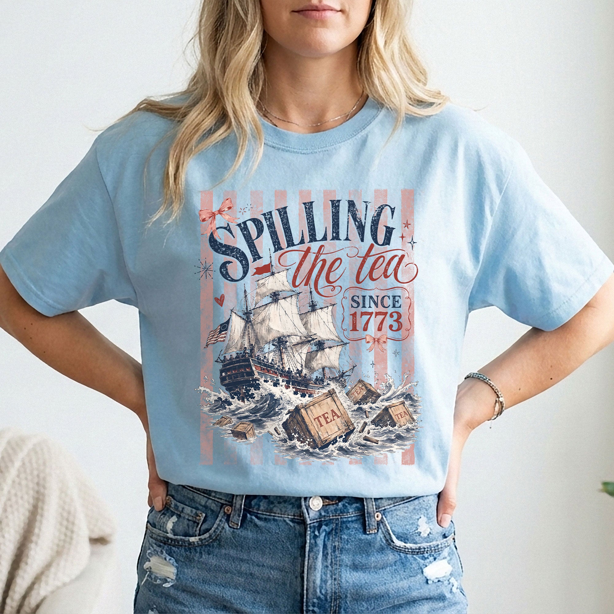 Spilling The Tea Since 1773 Shirt American History Graphic Tee Classic Separated Stripes