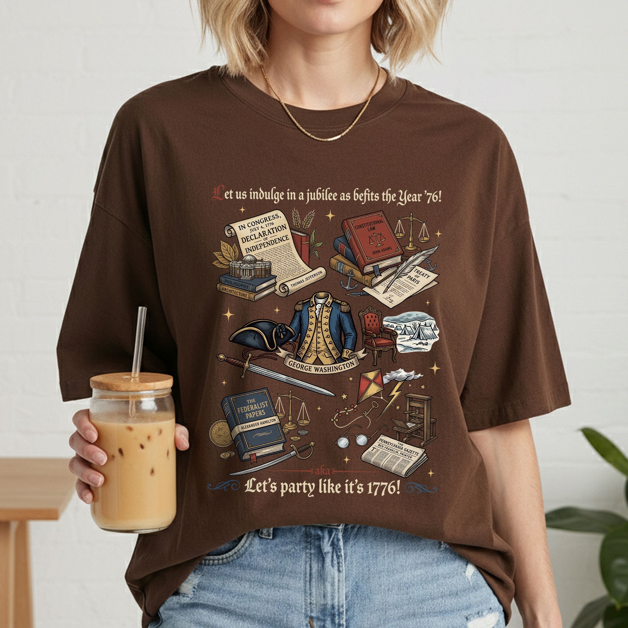 Vintage 1776 American Heritage Shirt Patriotic History Icons Independence Day