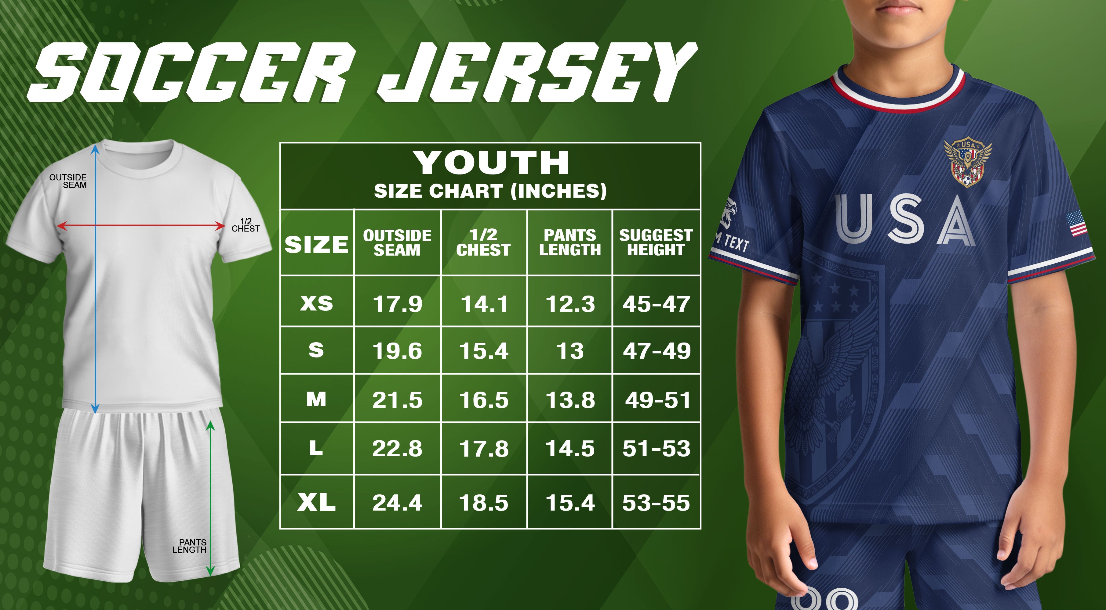Custom Name Kids Soccer Jersey Personalized USA Youth Athletic Sport T Shirt