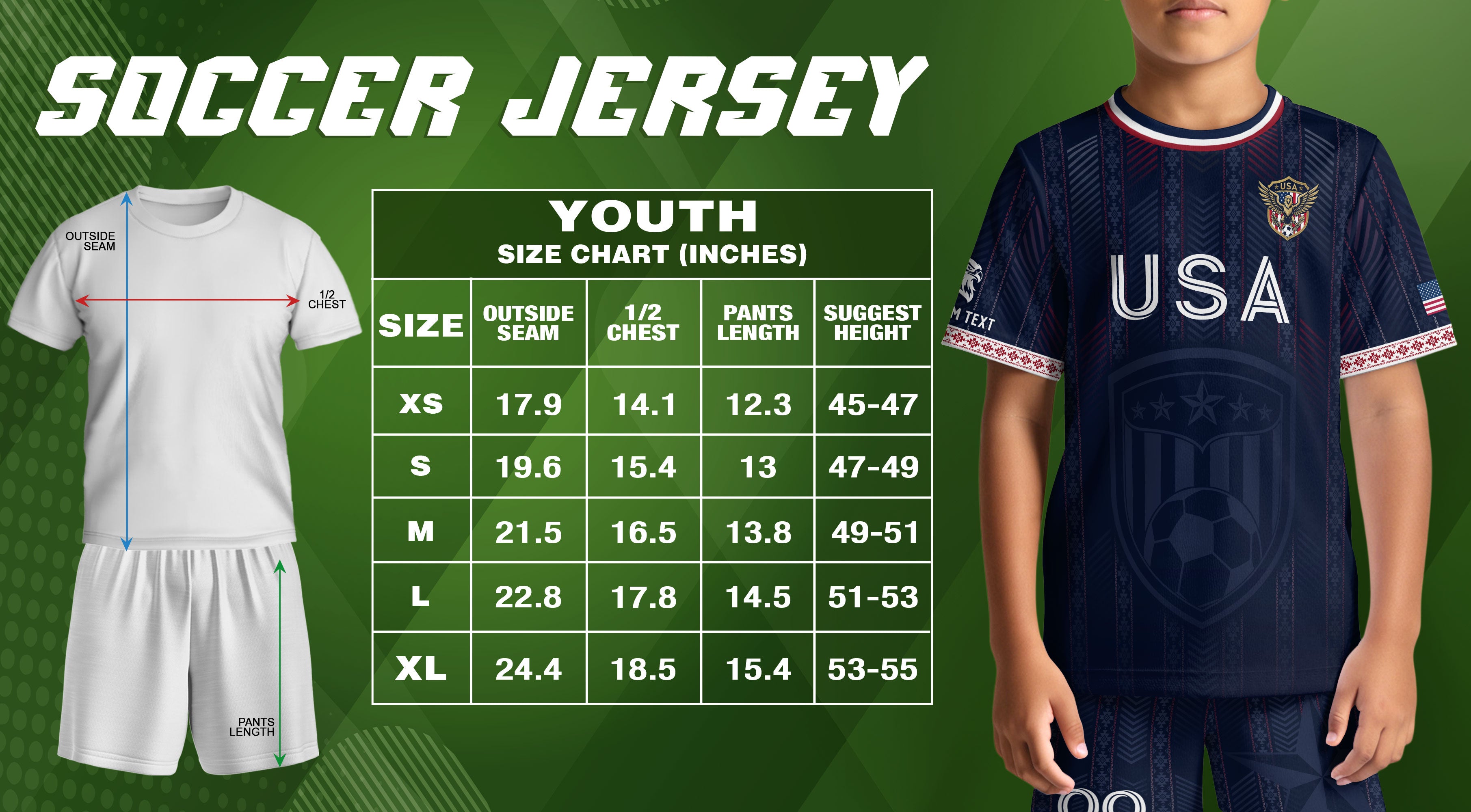 Personalized Youth Soccer Jersey Style Custom Name Number USA Kids Activewear Top