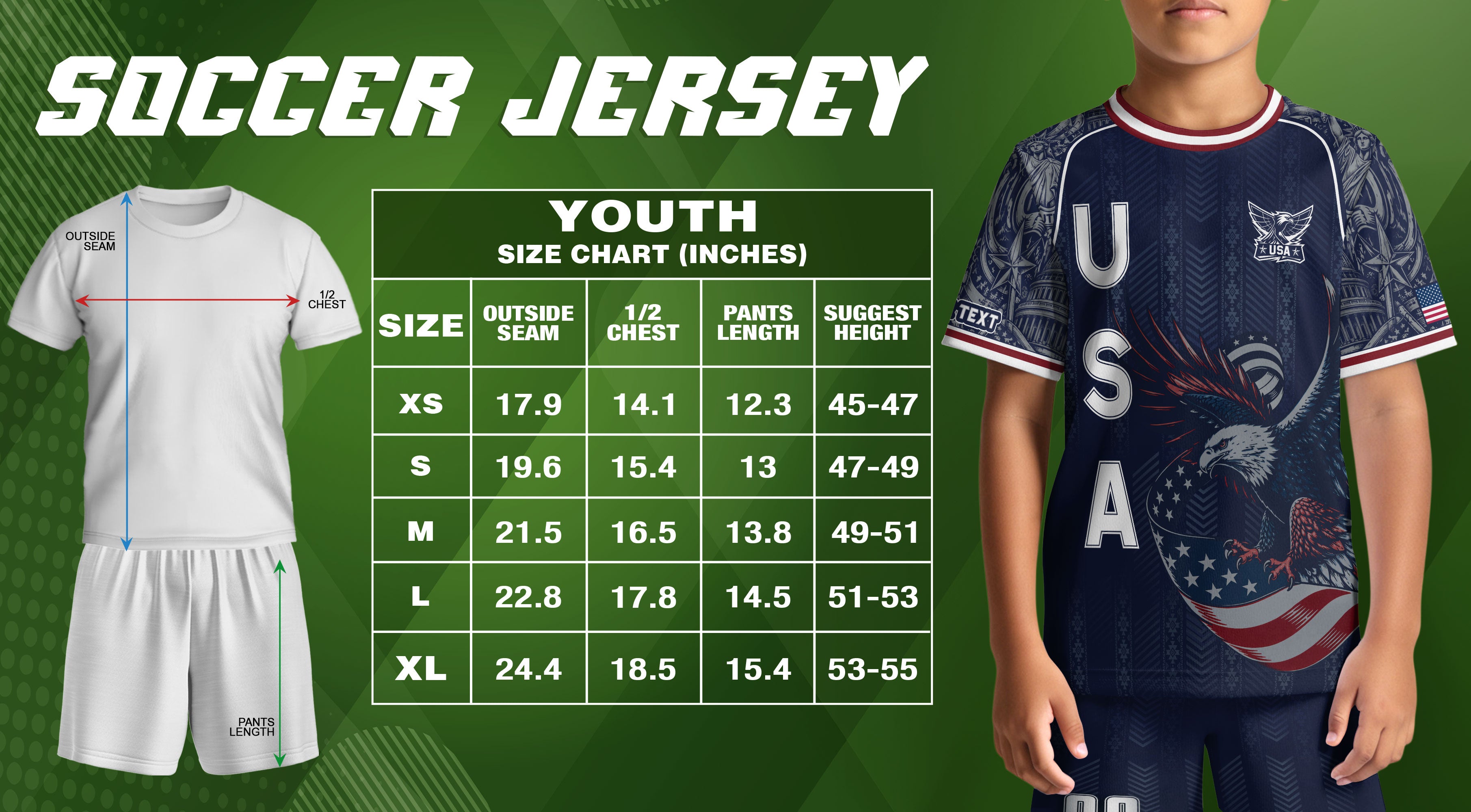 Custom Name Kids Soccer Jersey Personalized USA Youth Eagle Athletic Sport T Shirt