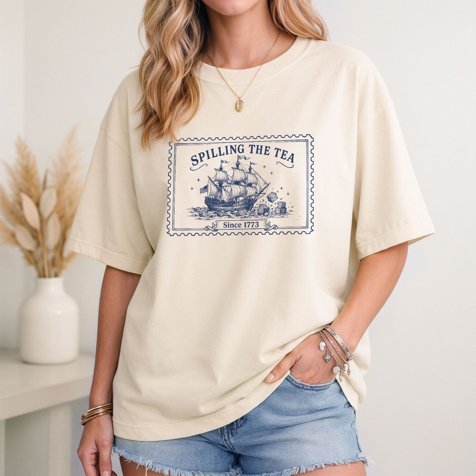 Spilling The Tea Since 1773 Shirt Vintage Boston Tea Party Stamp Tee Retro History