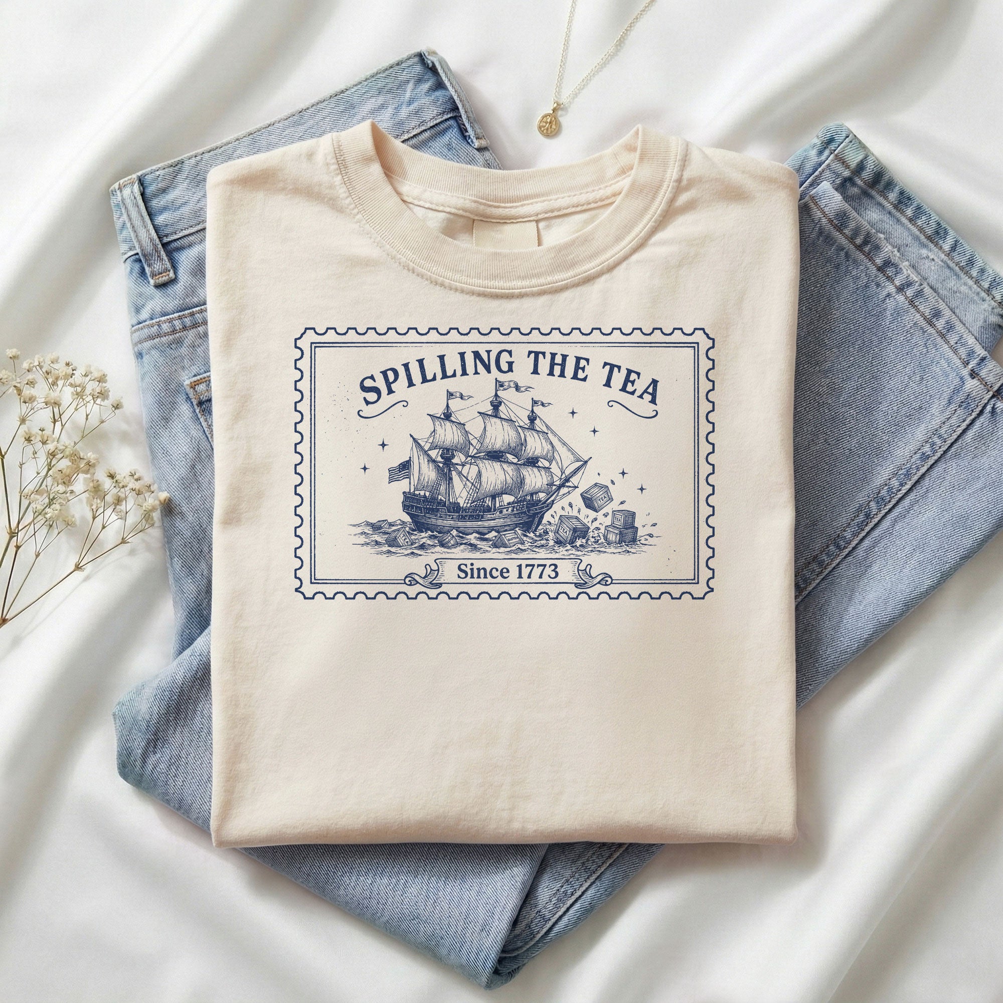 Spilling The Tea Since 1773 Shirt Vintage Boston Tea Party Stamp Tee Retro History