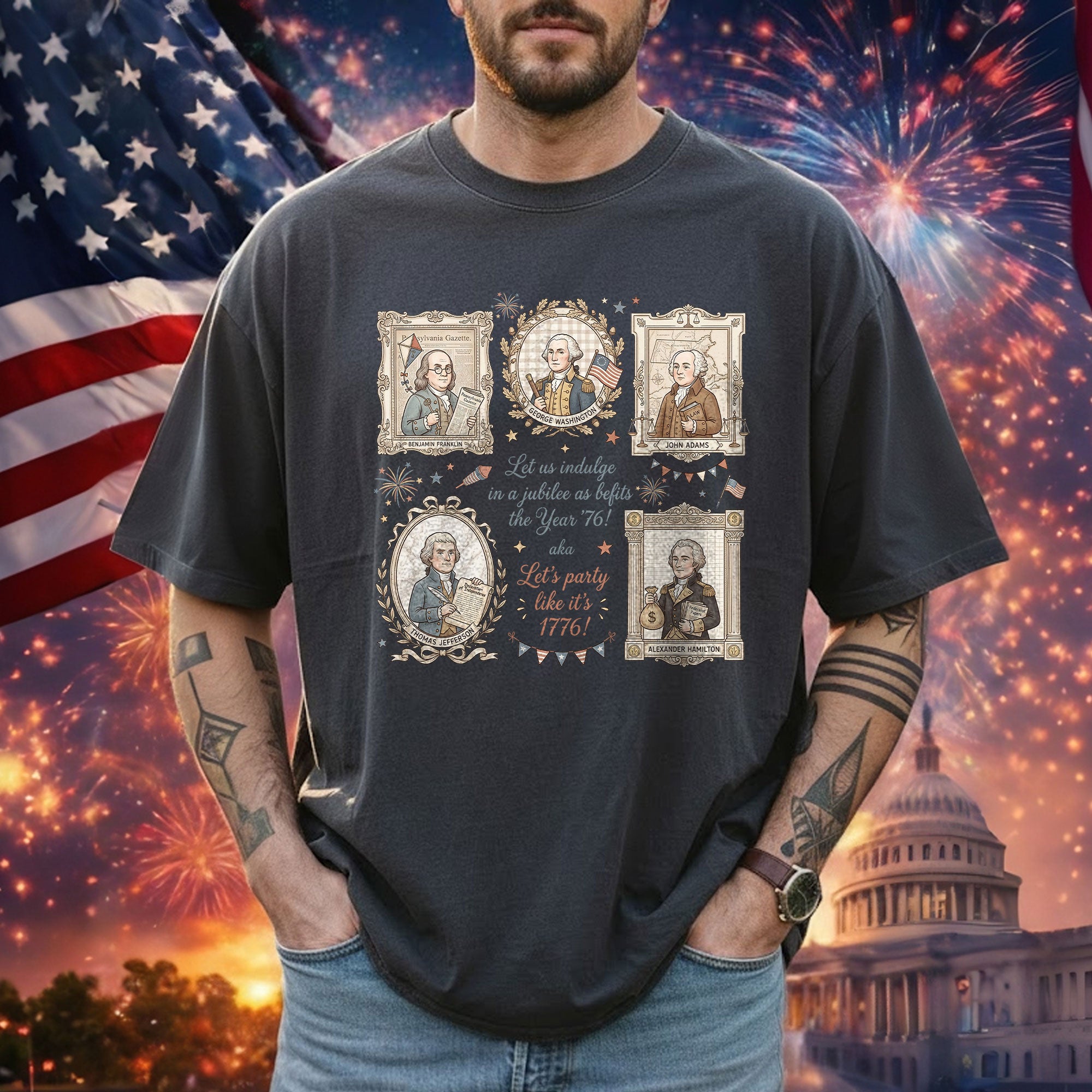Funny Founding Fathers Portrait Shirt Let’s Party Like It’s 1776 Patriotic Vintage USA