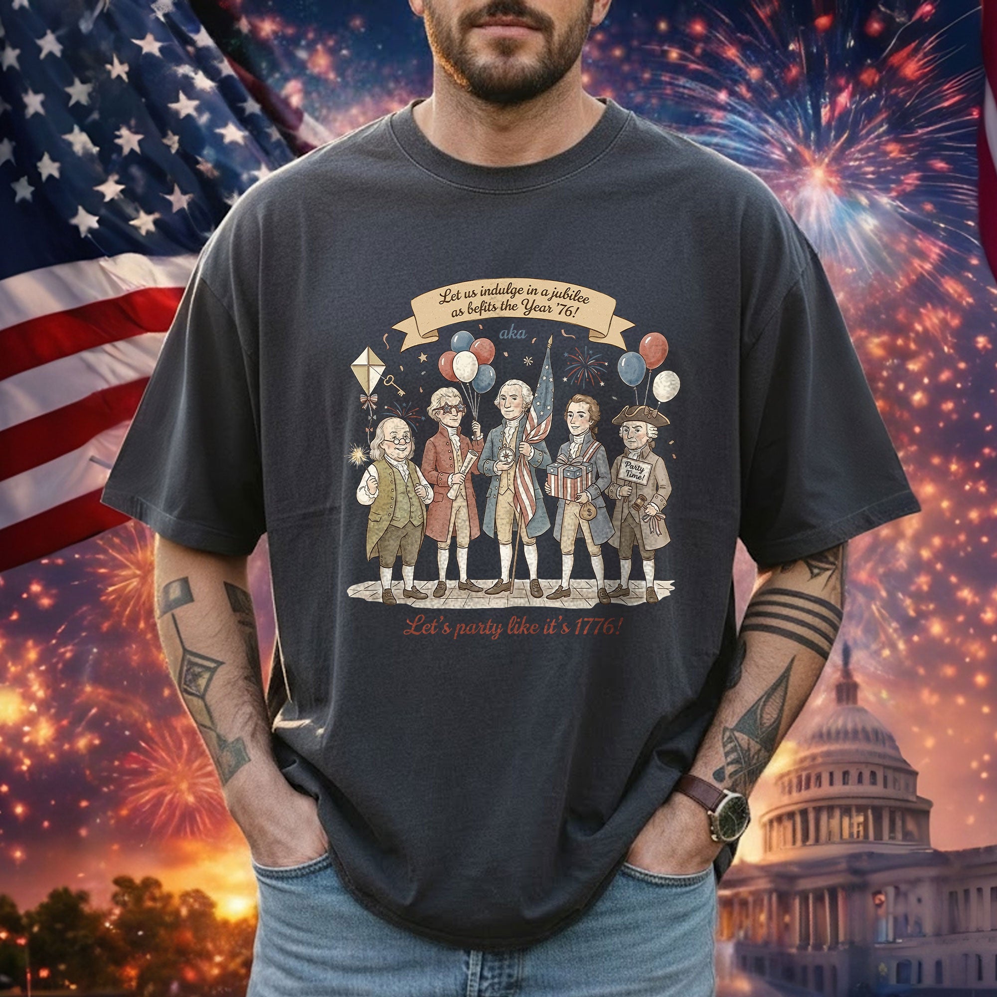 Vintage Funny Founding Fathers Shirt Let's Party Like It's 1776 Patriotic