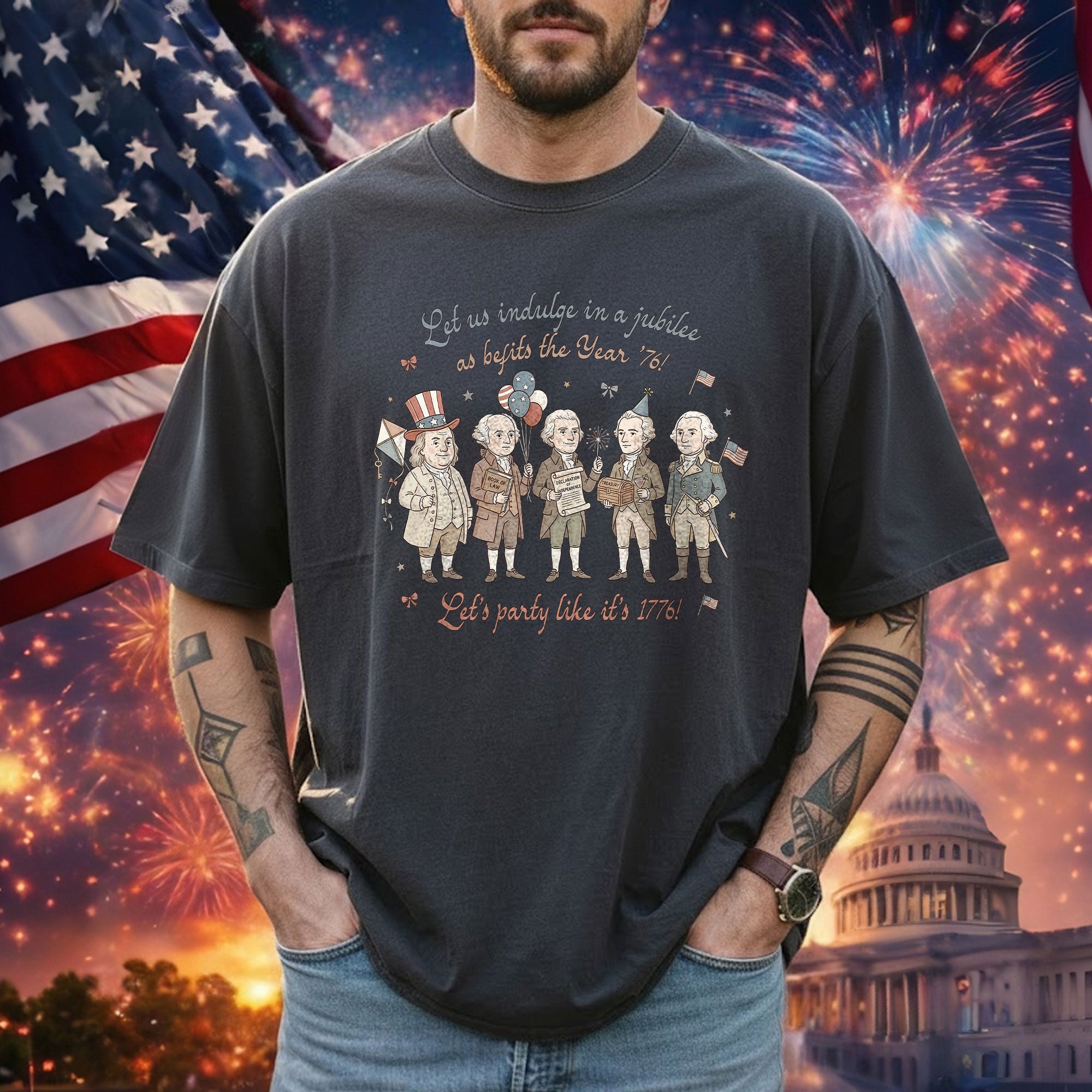 Funny Founding Fathers Shirt Let's Party Like It's 1776 Patriotic 250 Years