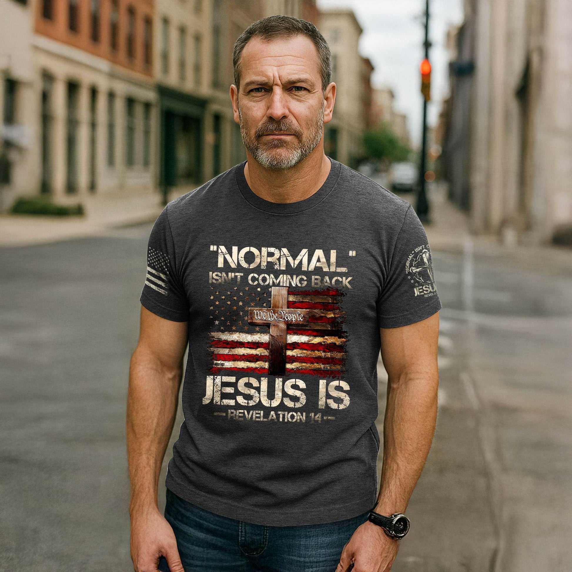 Jesus Is Coming Back – Revelation 14 Patriotic Faith T-shirt - Rust Field Wear